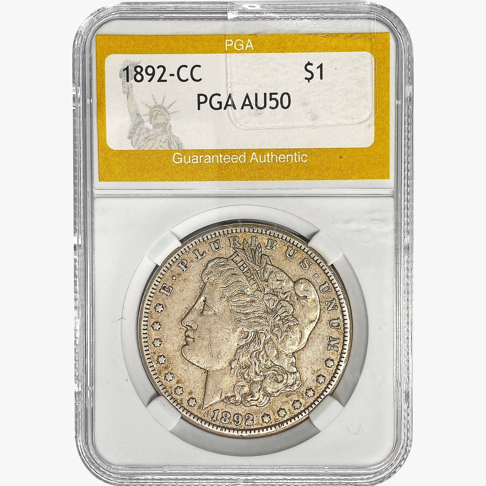 1892-CC Morgan Silver Dollar PGA AU50: 1892-CC Morgan Silver Dollar PGA AU50