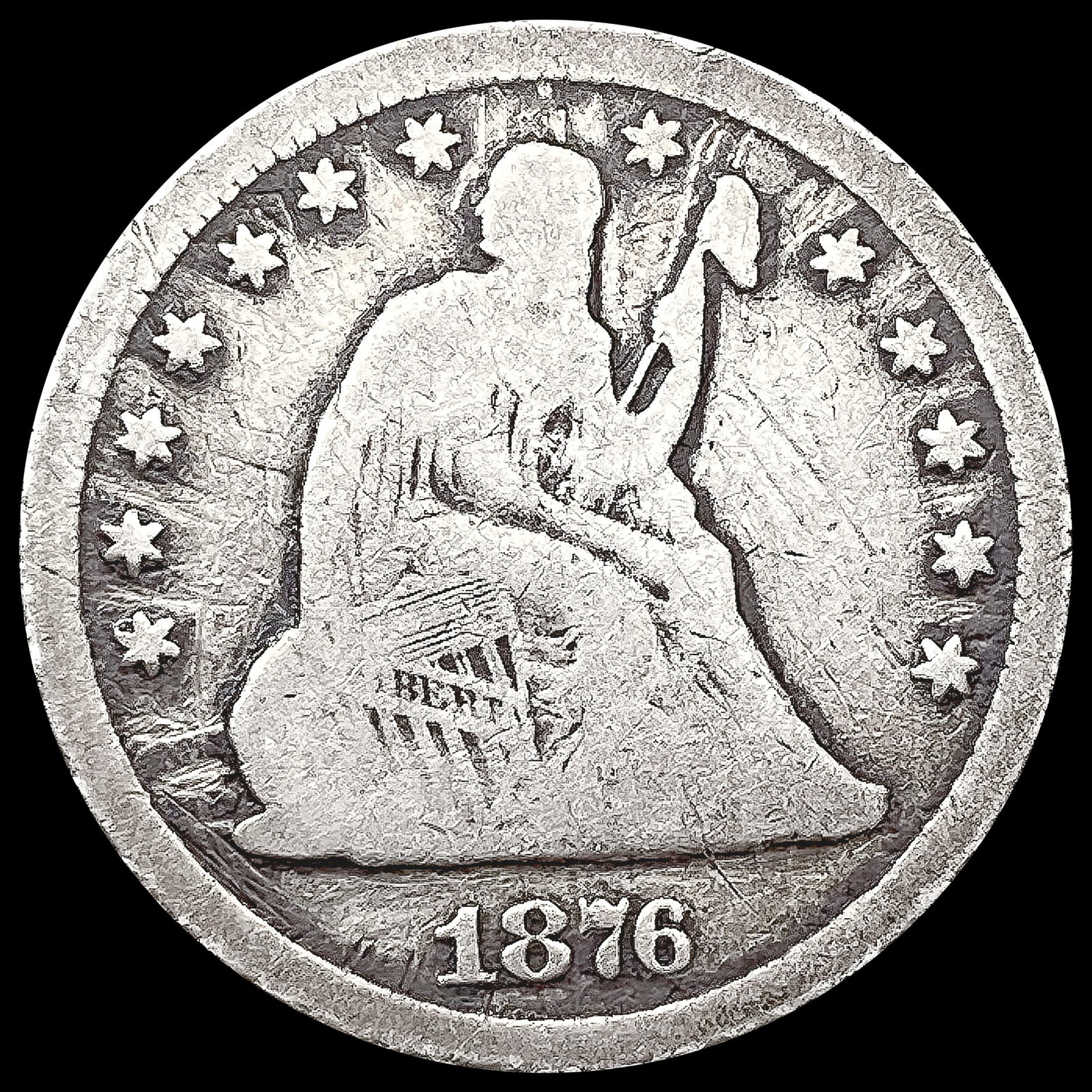 1876-CC Seated Liberty Quarter NICELY CIRCULATED: 1876-CC Seated Liberty Quarter NICELY CIRCULATED