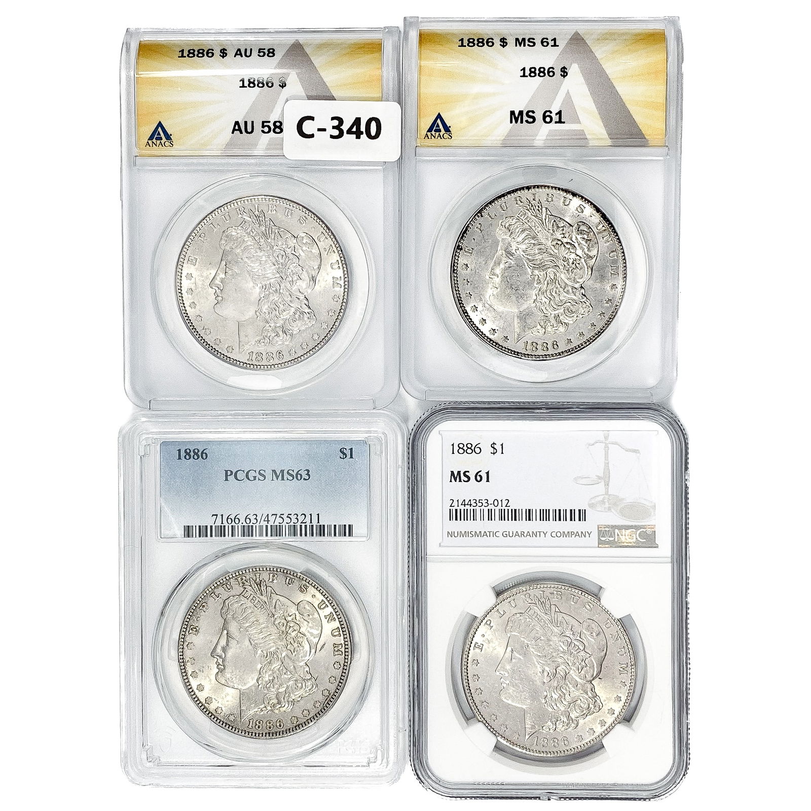 [4] 1886 Morgan Silver Dollars ANACS/PCGS/NGC AU/M (1 of 2)