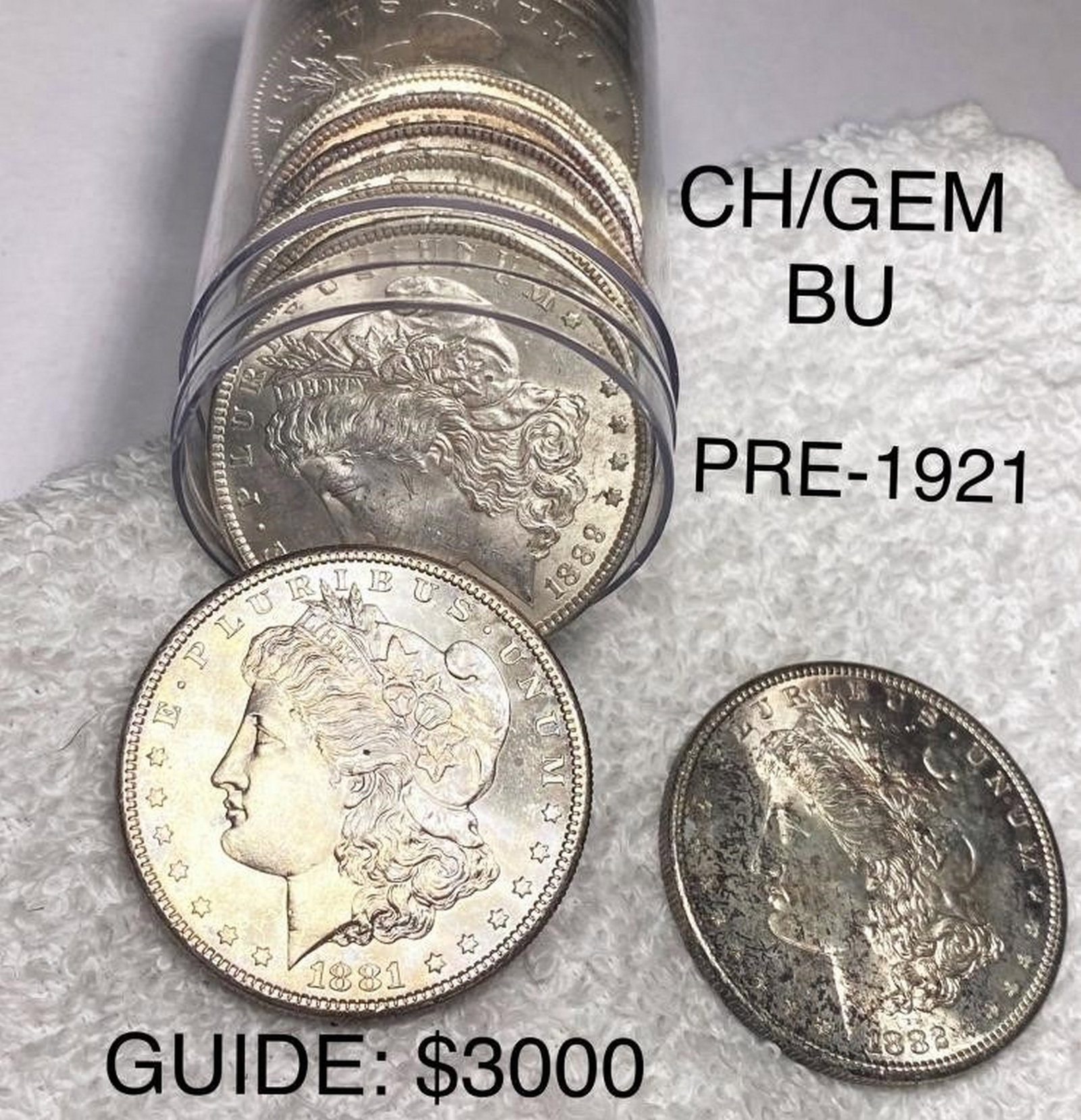 Pre 1921 20 Coin Roll Morgan Silver Dollars UNC: Pre 1921 20 Coin Roll Morgan Silver Dollars UNC