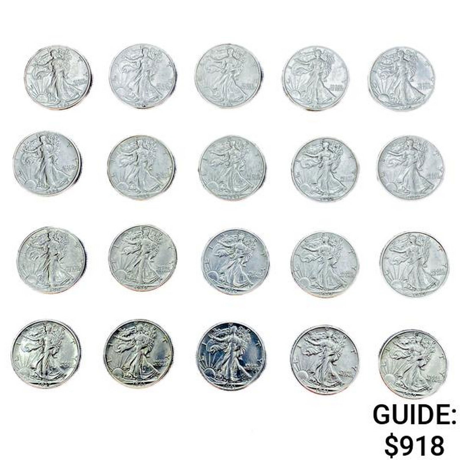 1936-1945 Walking Half Dollars (20 Coins) (1 of 2)
