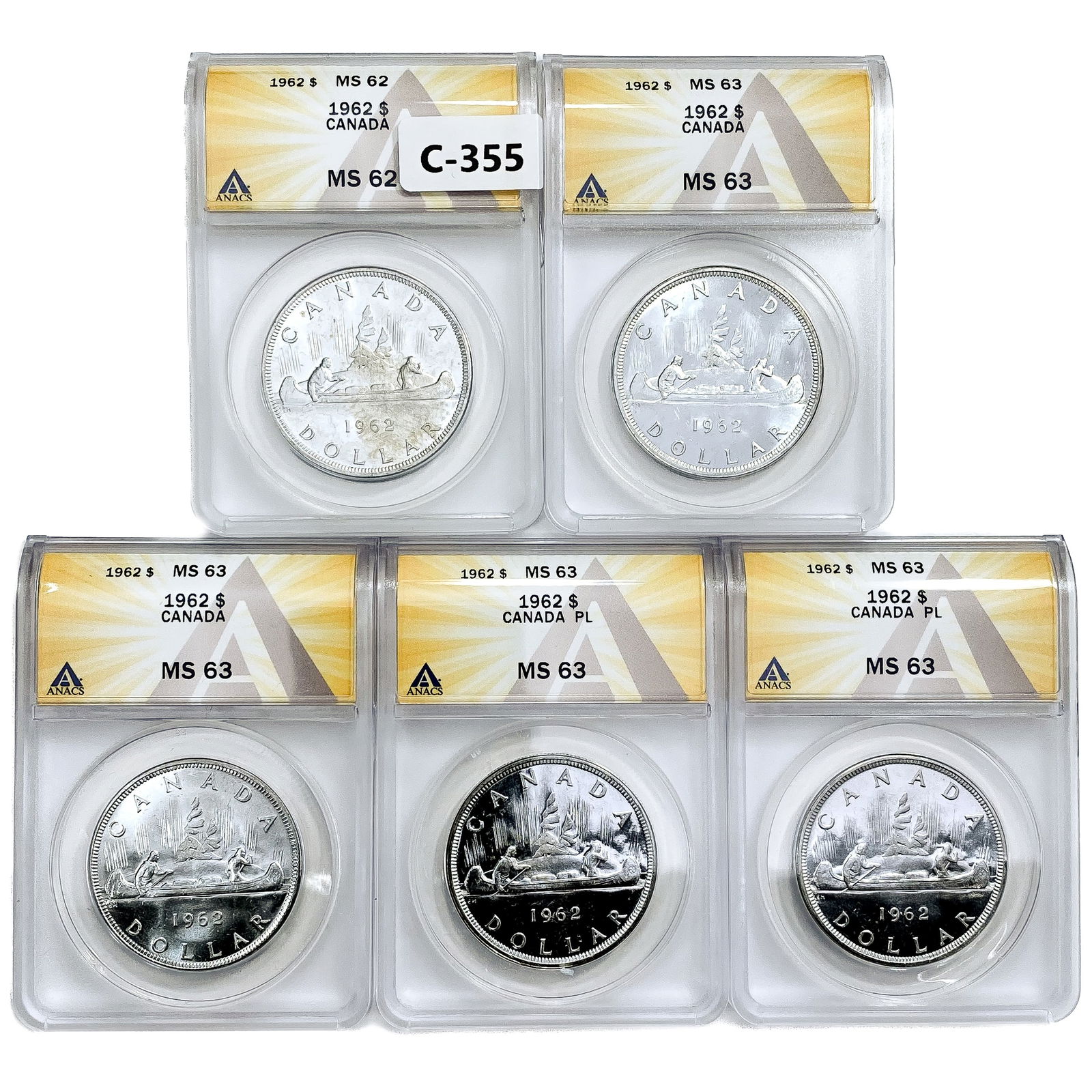 [5] 1962 Canada Silver Dollars ANACS MS62-63 (1 of 2)