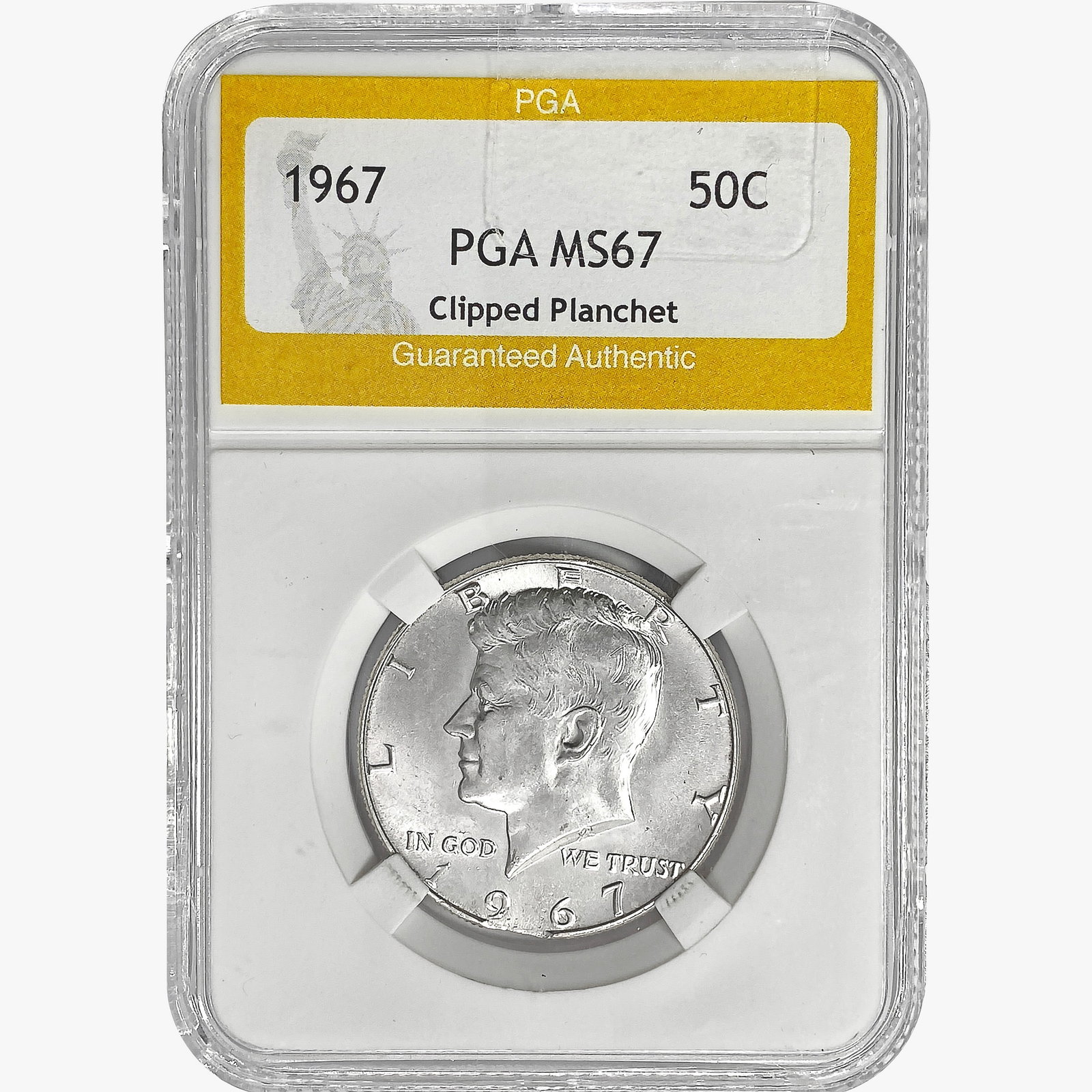 1967 Kennedy Half Dollar PGA MS67 Clipped Planchet: 1967 Kennedy Half Dollar PGA MS67 Clipped Planchet