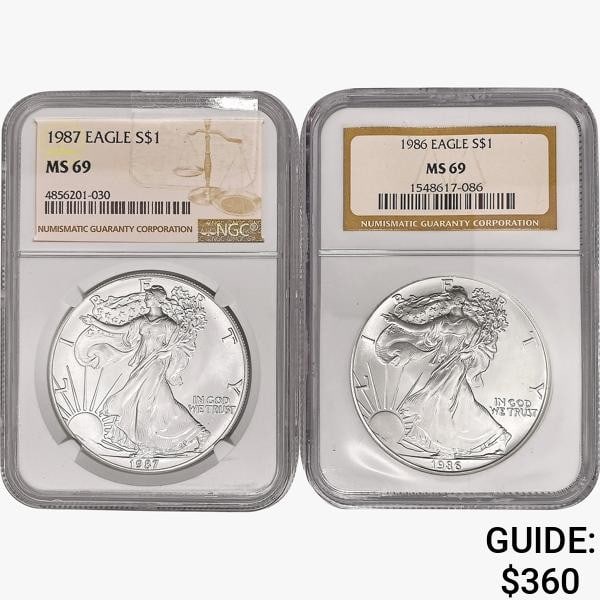 [2] 1986-1987 Silver Eagle NGC MS69 (1 of 2)