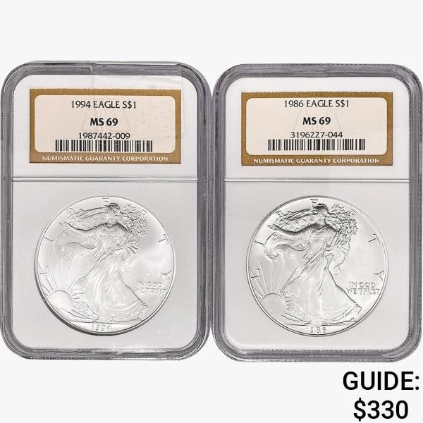 [2] 1986 & 1994 Silver Eagle NGC MS69 (1 of 2)