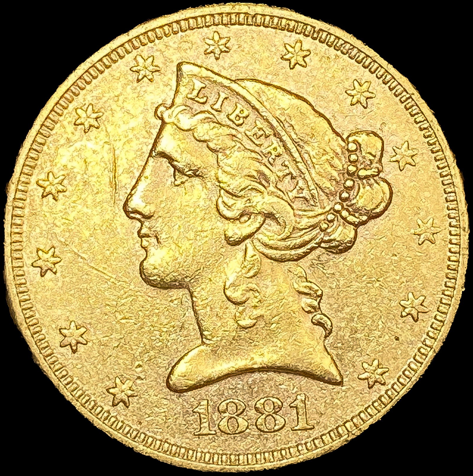 1881-S $5 Gold Half Eagle CLOSELY UNCIRCULATED (1 of 2)
