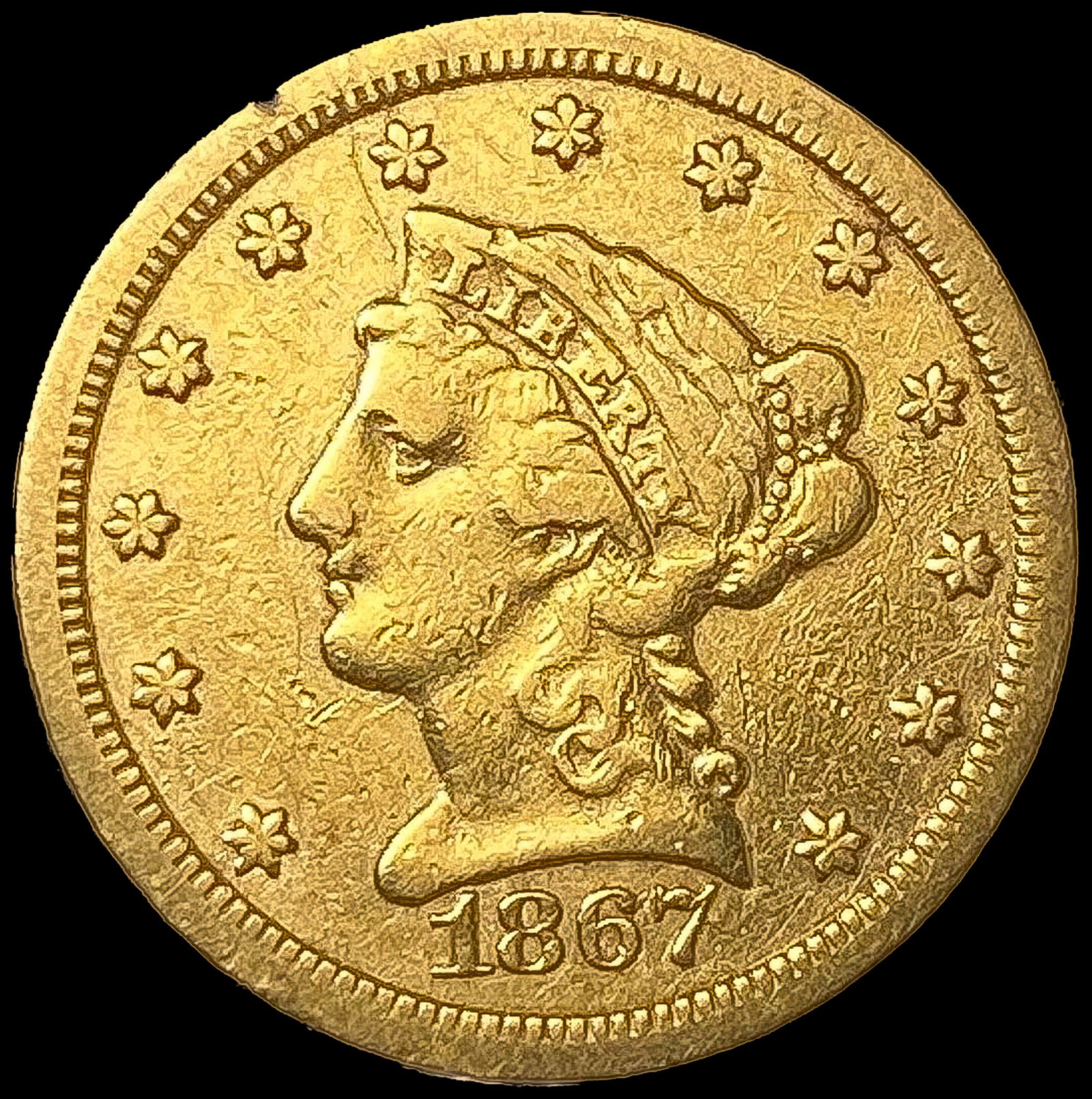 1867-S $2.50 Gold Quarter Eagle NICELY CIRCULATED (1 of 2)