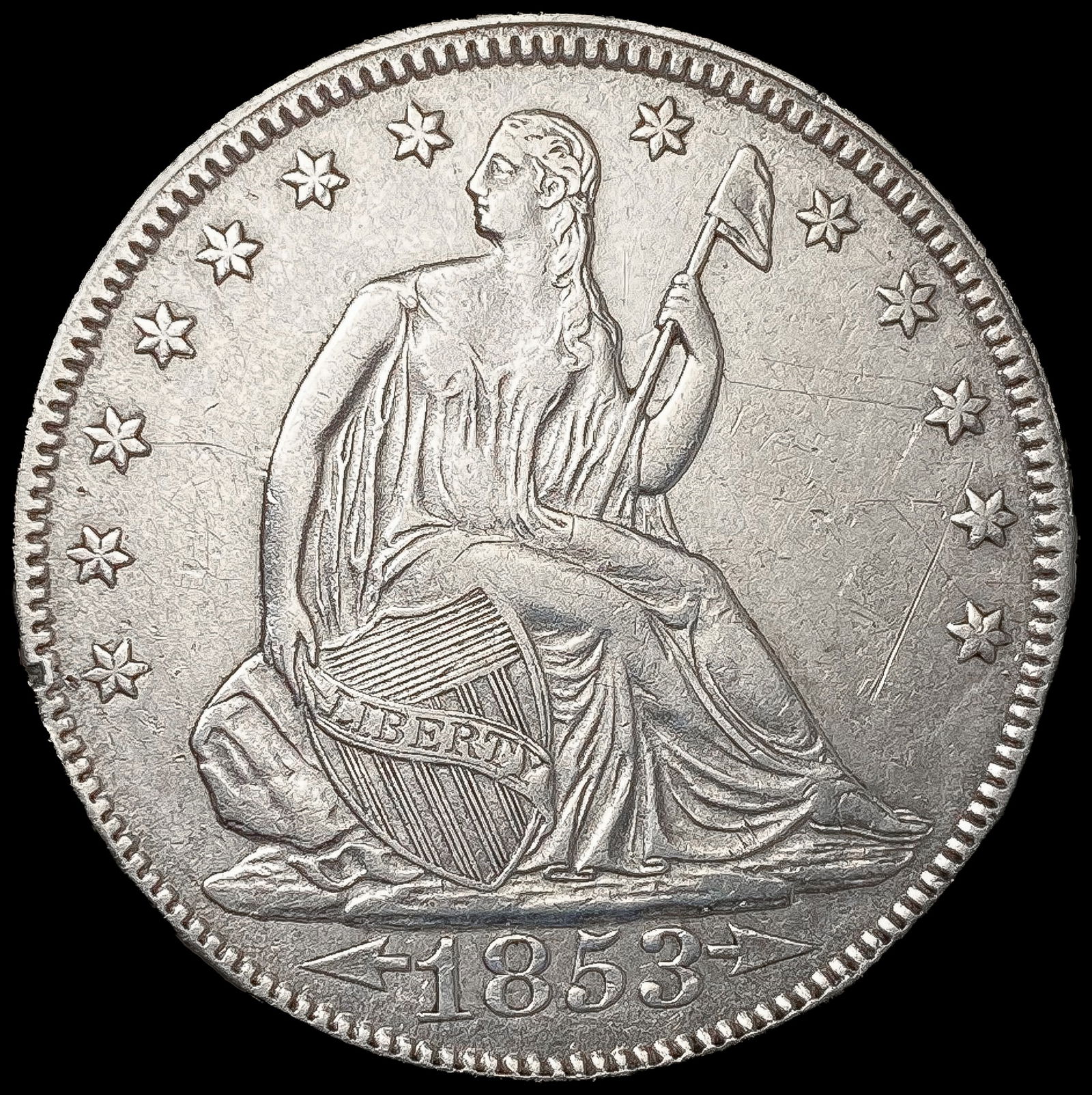 1853 Arws & Rays Seated Liberty Half Dollar CLOSEL (1 of 2)