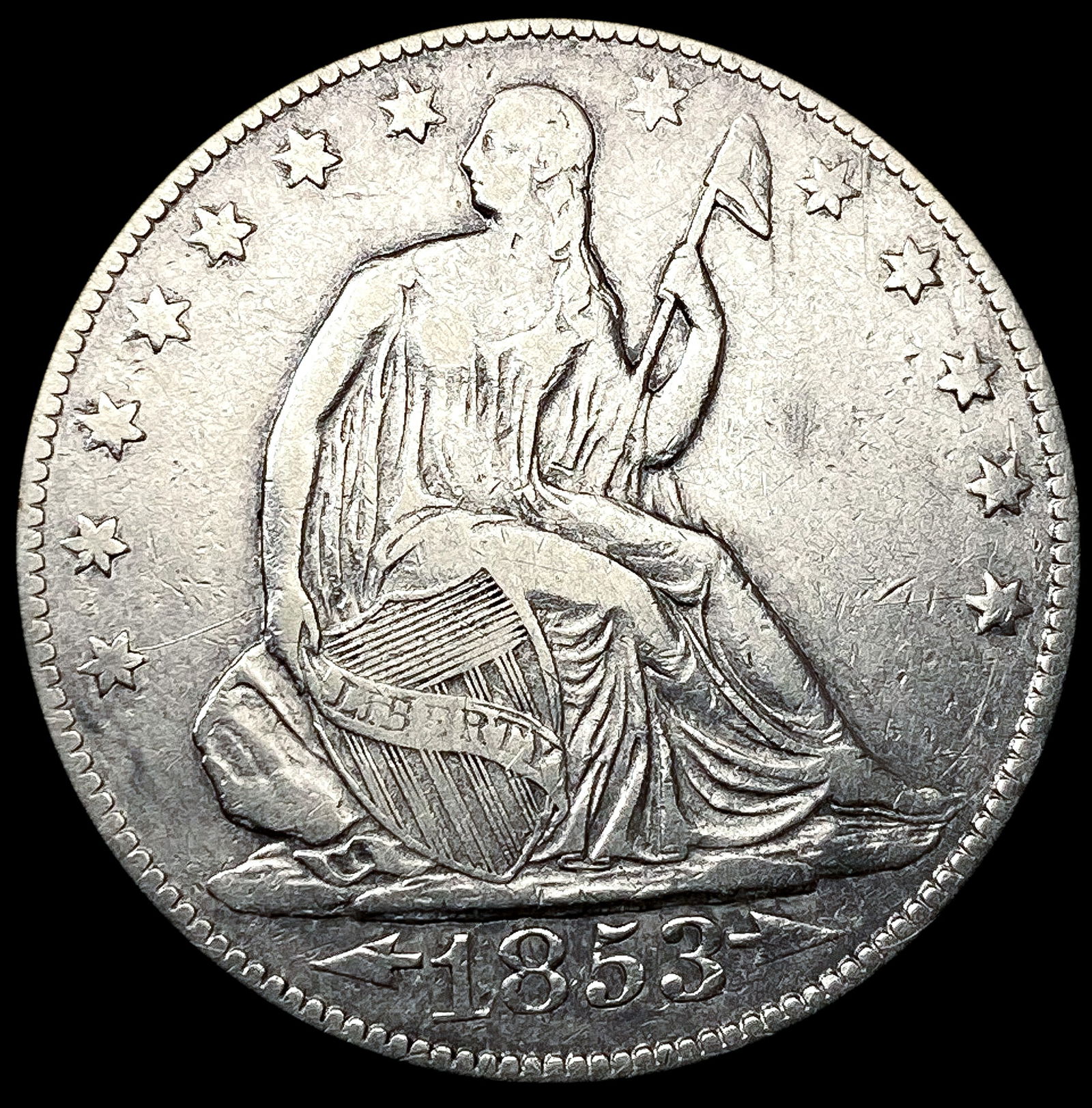 1853 Arws & Rays Seated Liberty Half Dollar LIGHTL (1 of 2)