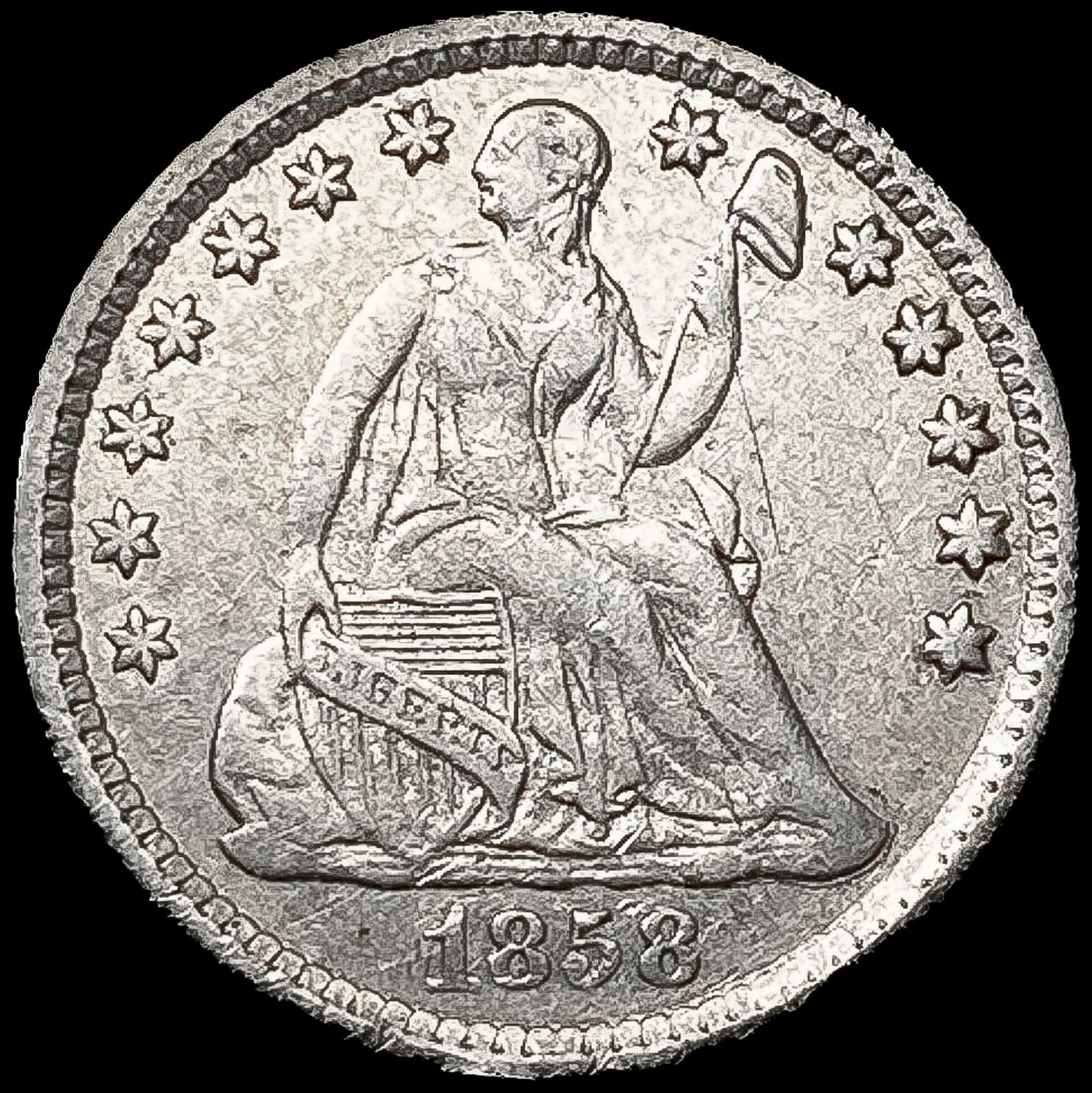 1858 Seated Liberty Half Dime CLOSELY UNCIRCULATED (1 of 2)