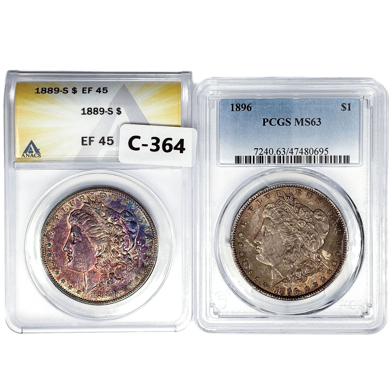 [2] Morgan Silver Dollars ANACS/PCGS EF/MS [1889-S (1 of 2)