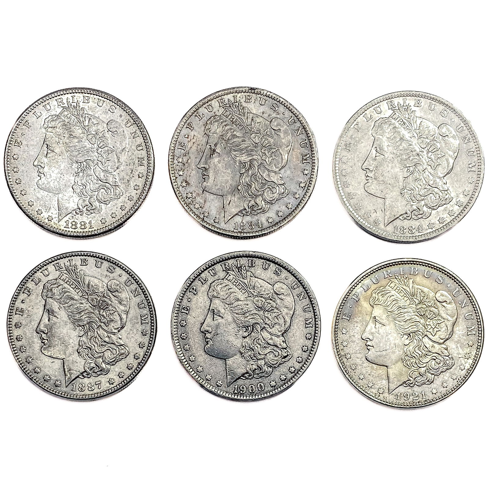 [6] Morgan Silver Dollars [1881-S, [2] 1884-O, 1 (1 of 2)