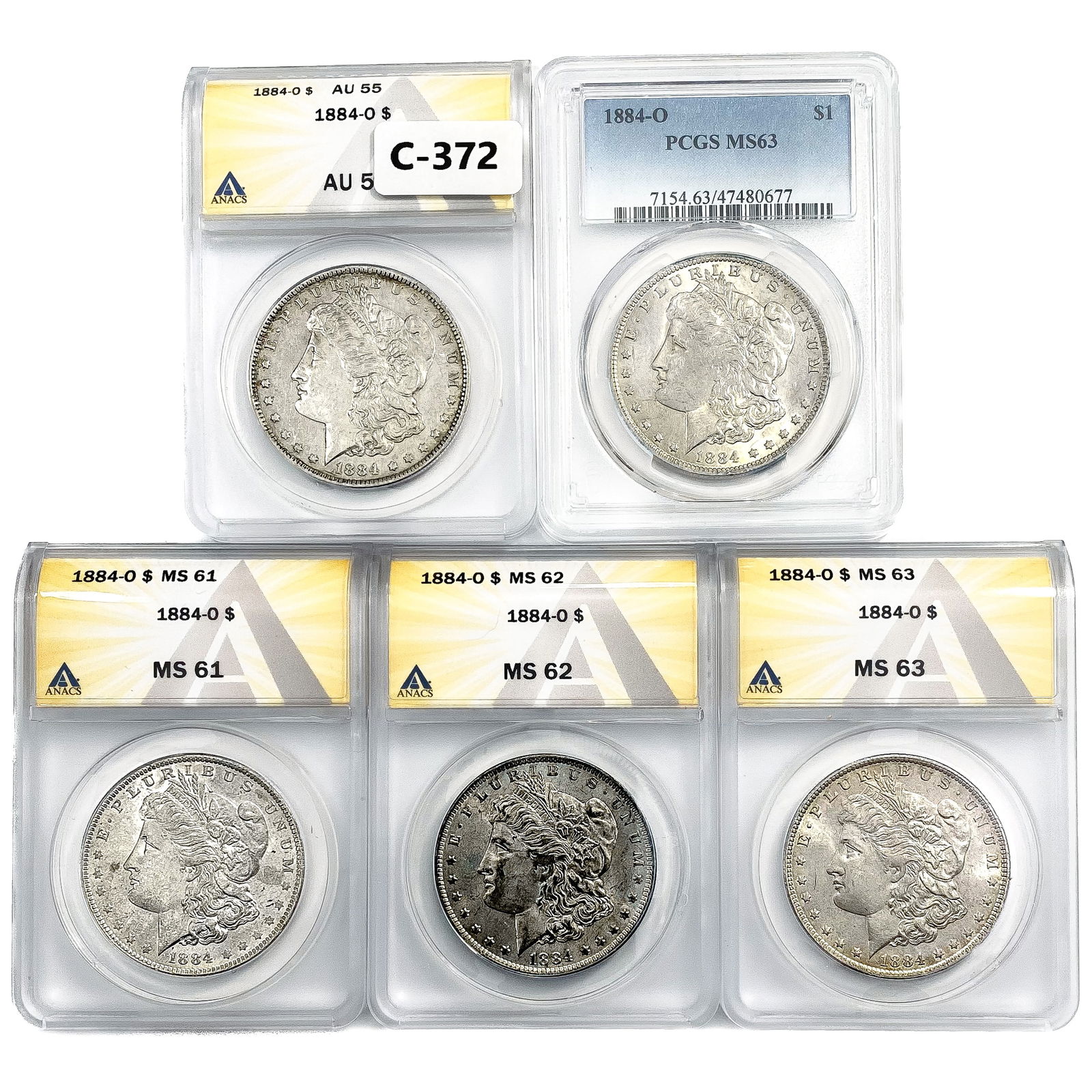 [5] 1884-O Morgan Silver Dollars ANACS/PCGS AU/MS5 (1 of 2)