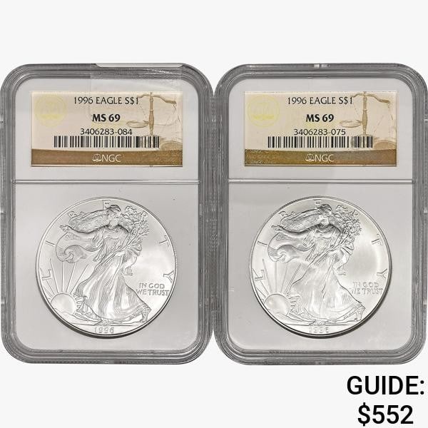 [2] 1996 American Silver Eagles NGC MS69 (1 of 2)