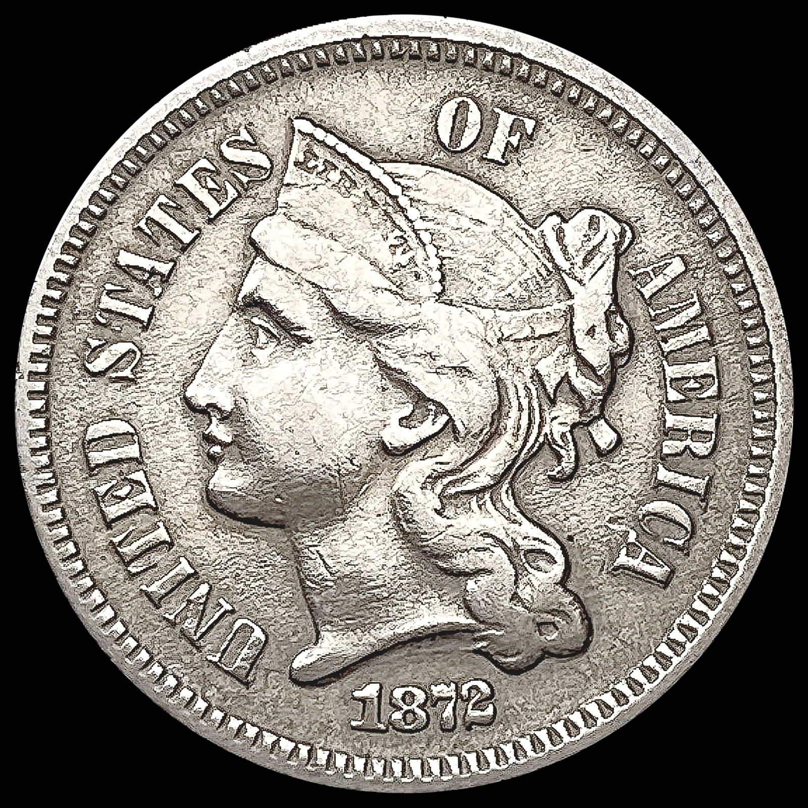 1872 Nickel Three Cent CLOSELY UNCIRCULATED (1 of 2)