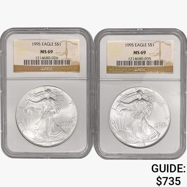 [2] 1995 American 1oz Silver Eagles NGC MS69 (1 of 2)