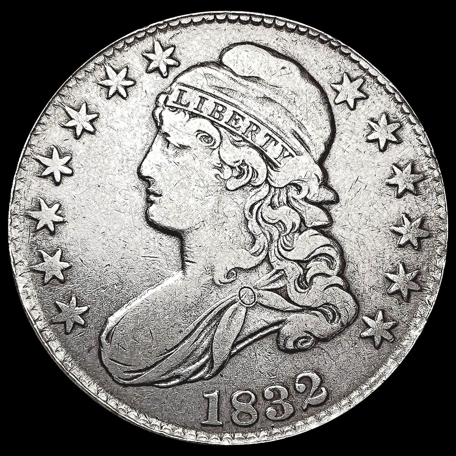 1832 LG Ltrs Capped Bust Half Dollar NEARLY UNCIRC (1 of 2)