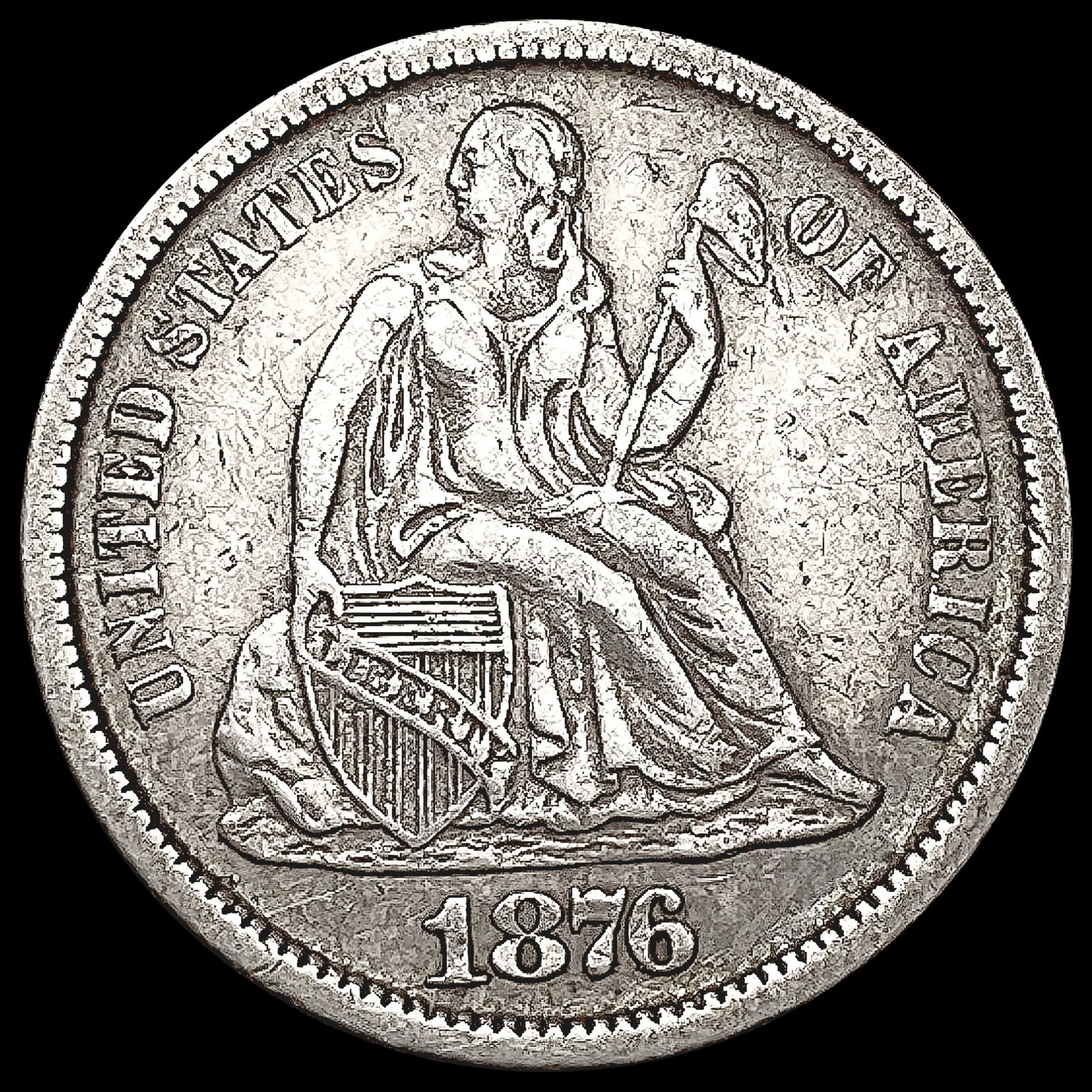 1876-CC Seated Liberty Dime NEARLY UNCIRCULATED (1 of 2)