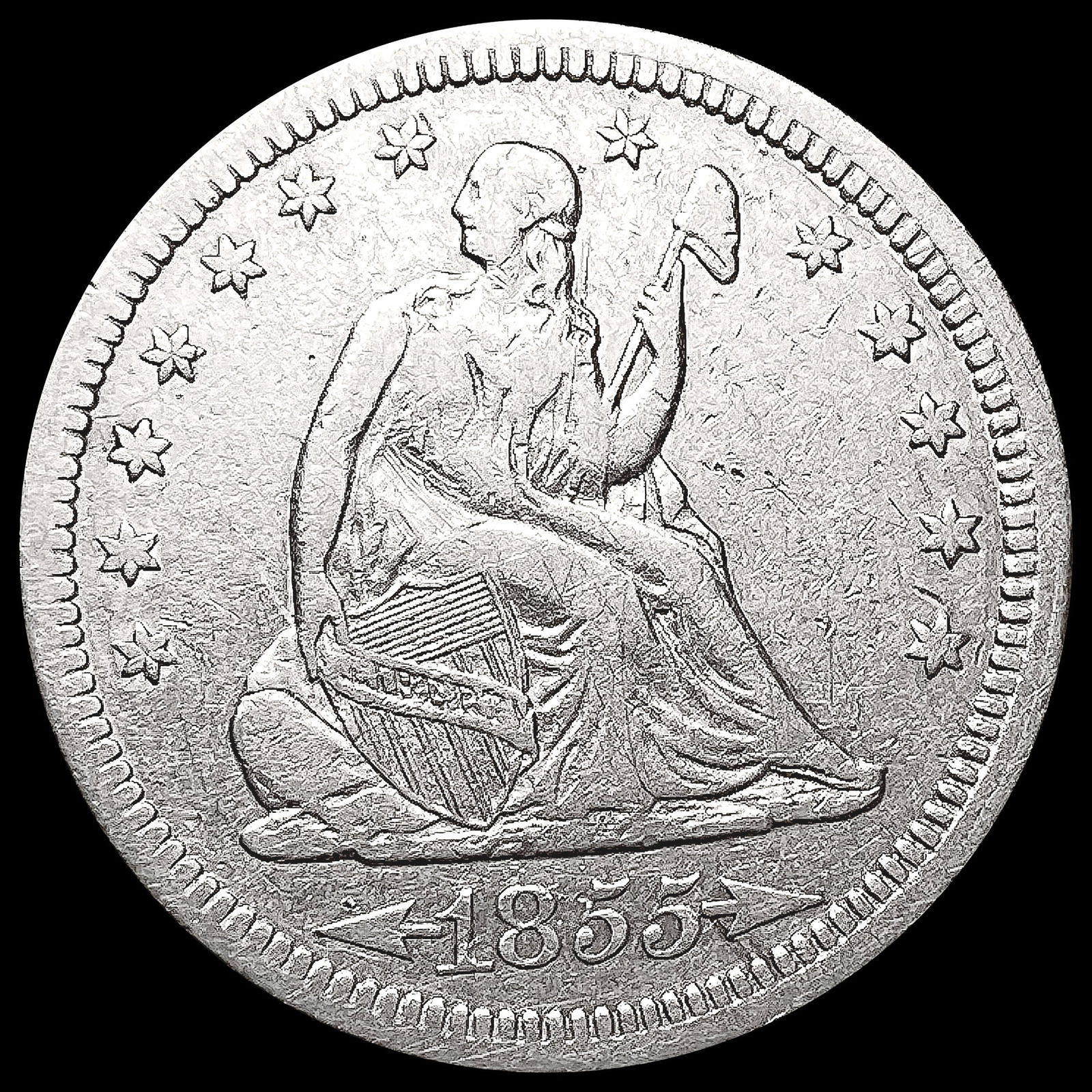 1855 Arws Seated Liberty Quarter CLOSELY UNCIRCULA (1 of 2)