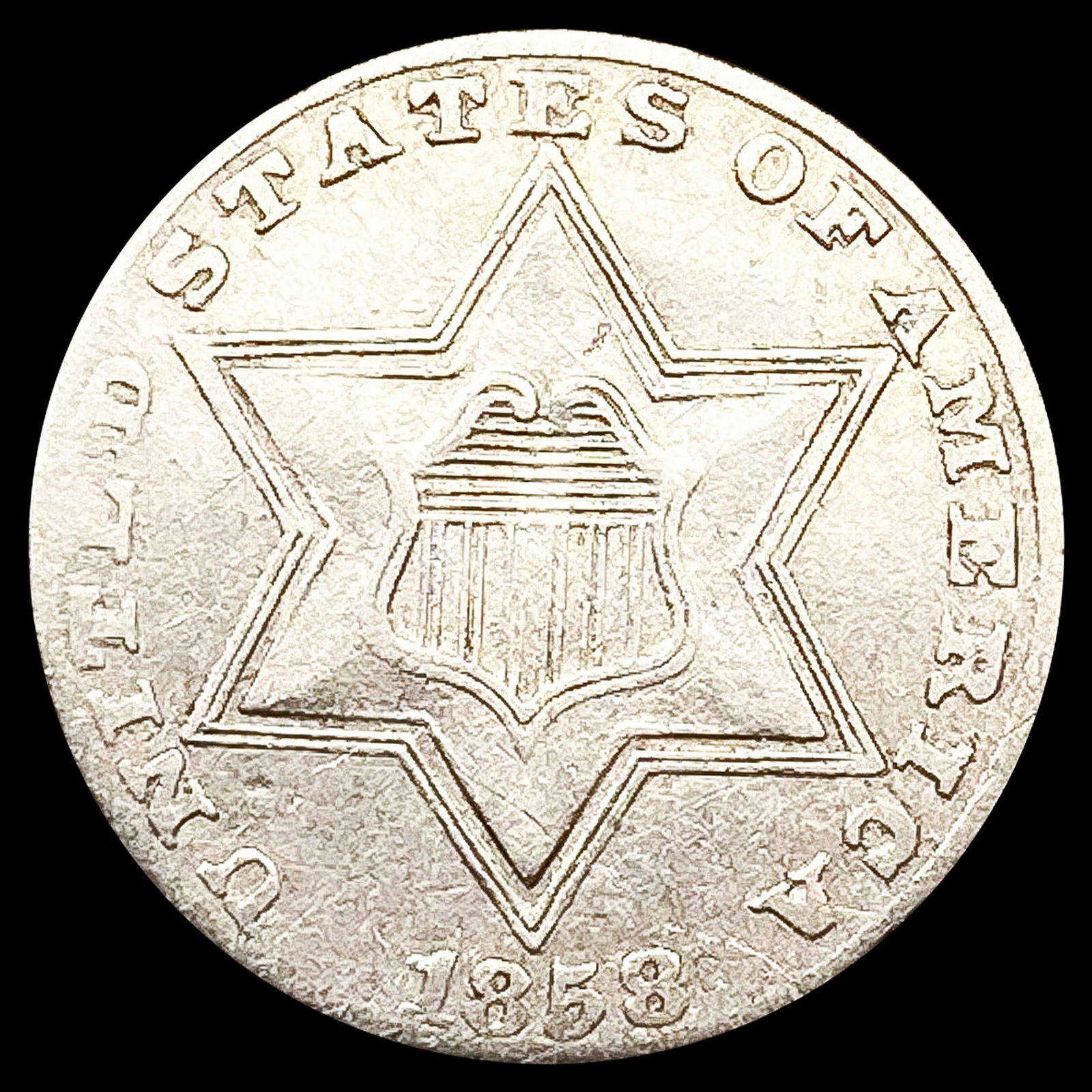 1858 Silver Three Cent CLOSELY UNCIRCULATED (1 of 2)