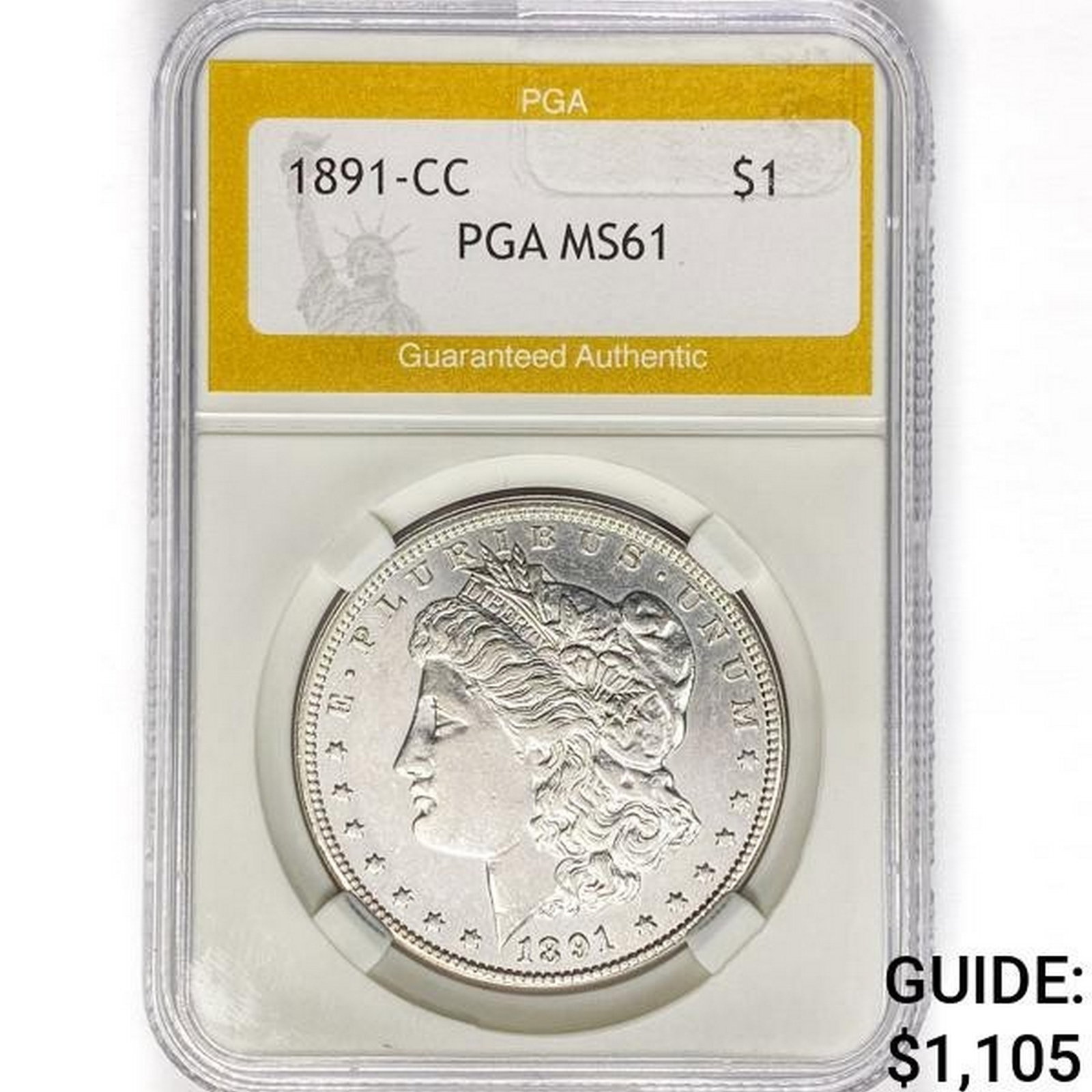 1891-CC Morgan Silver Dollar PGA MS61: 1891-CC Morgan Silver Dollar PGA MS61