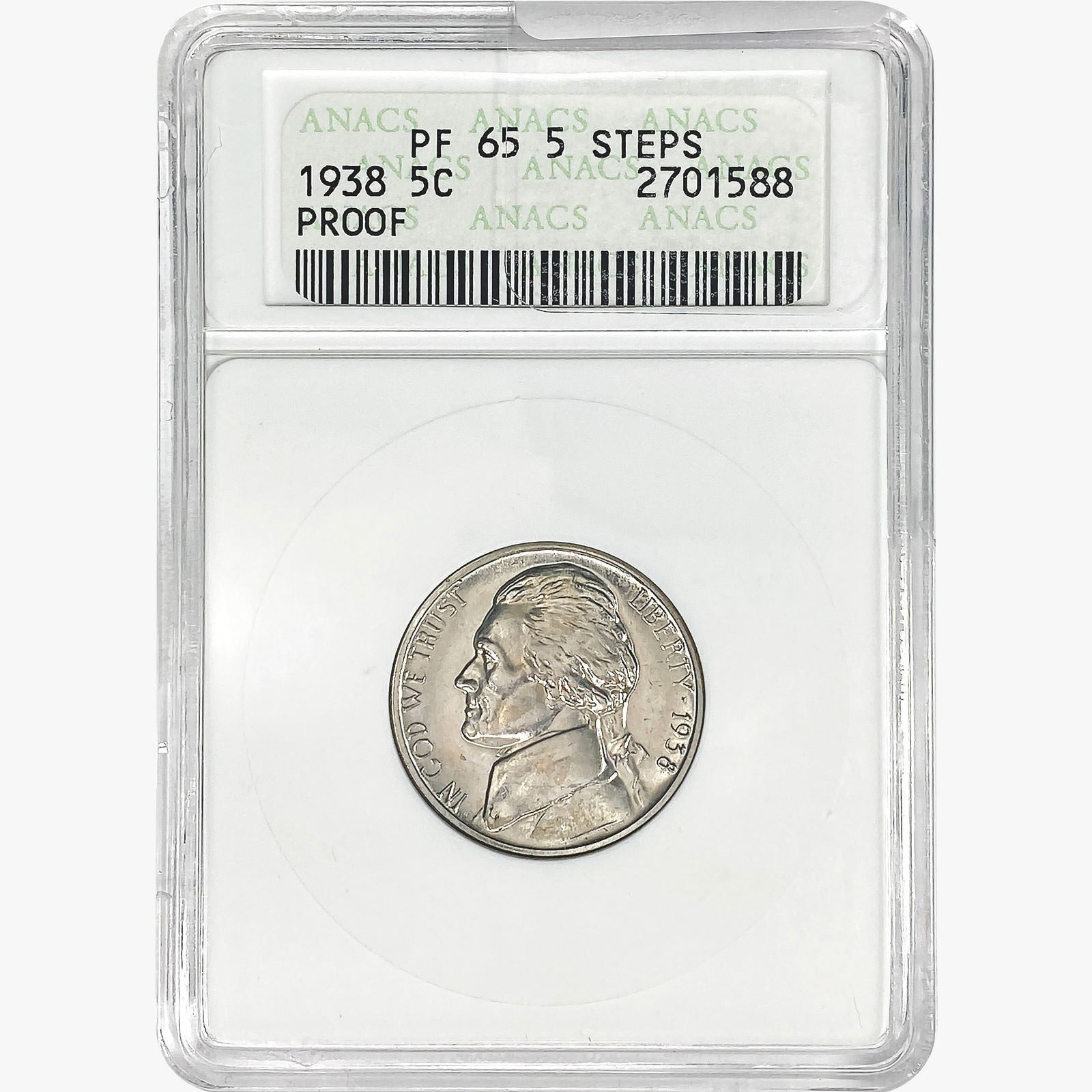 1938 Jefferson Nickel ANACS PF65 5 Steps (1 of 2)