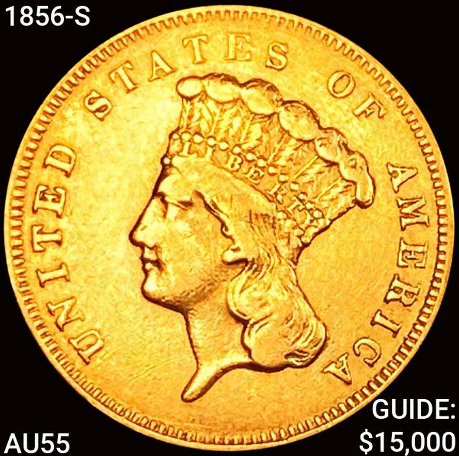 1856-S $3 Gold Piece CLOSELY UNCIRCULATED (1 of 2)