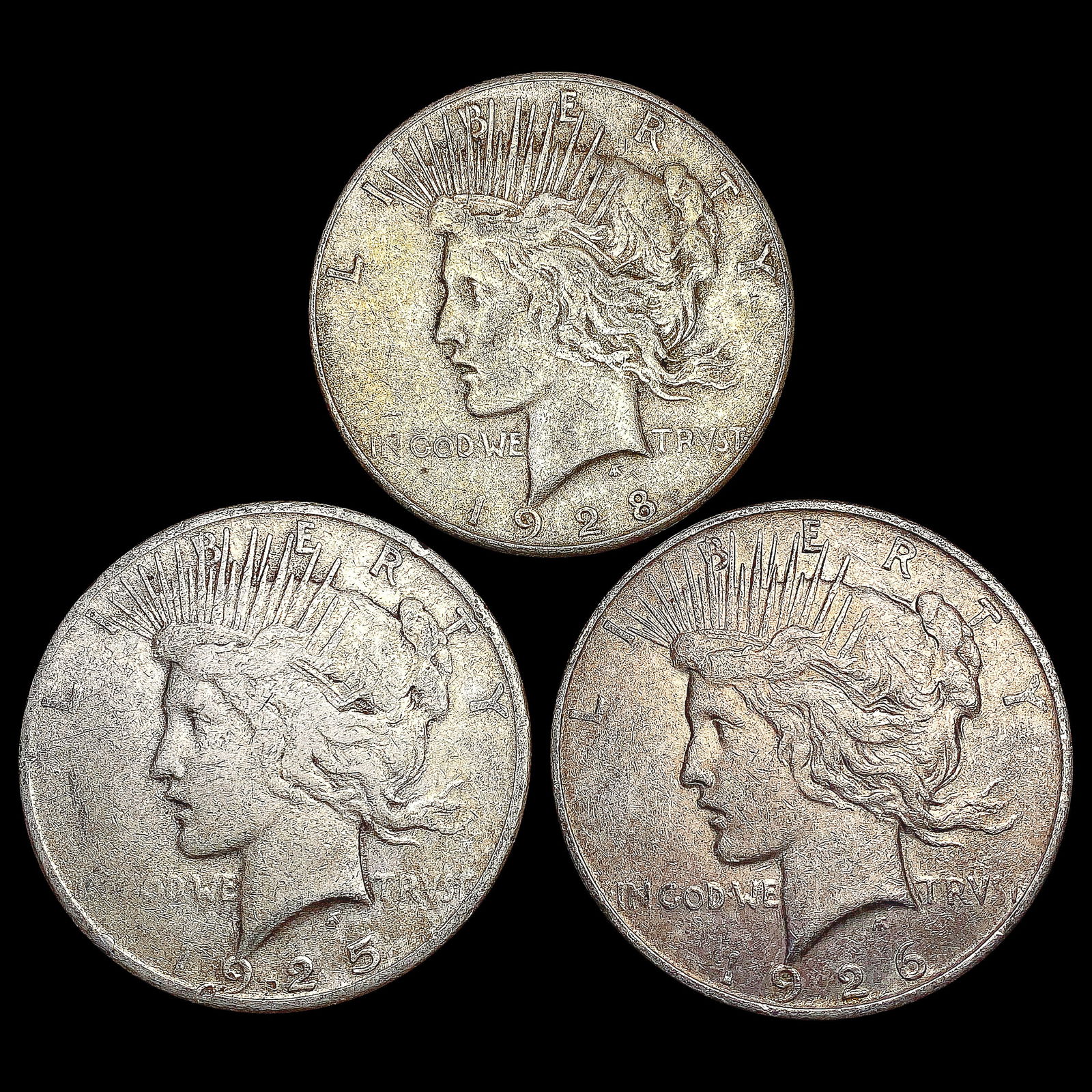 [3] Peace Silver Dollars [1925-S, 1926-D, 1928-S] (1 of 2)