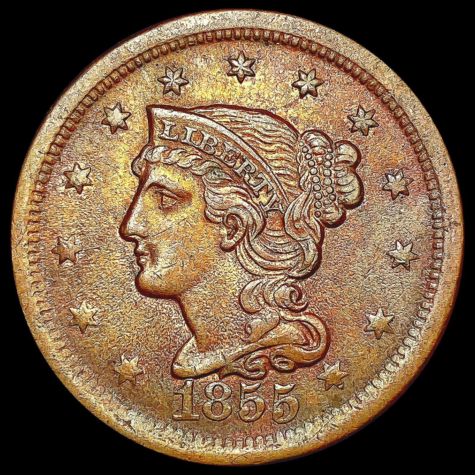 1855 Braided Hair Large Cent CLOSELY UNCIRCULATED (1 of 2)