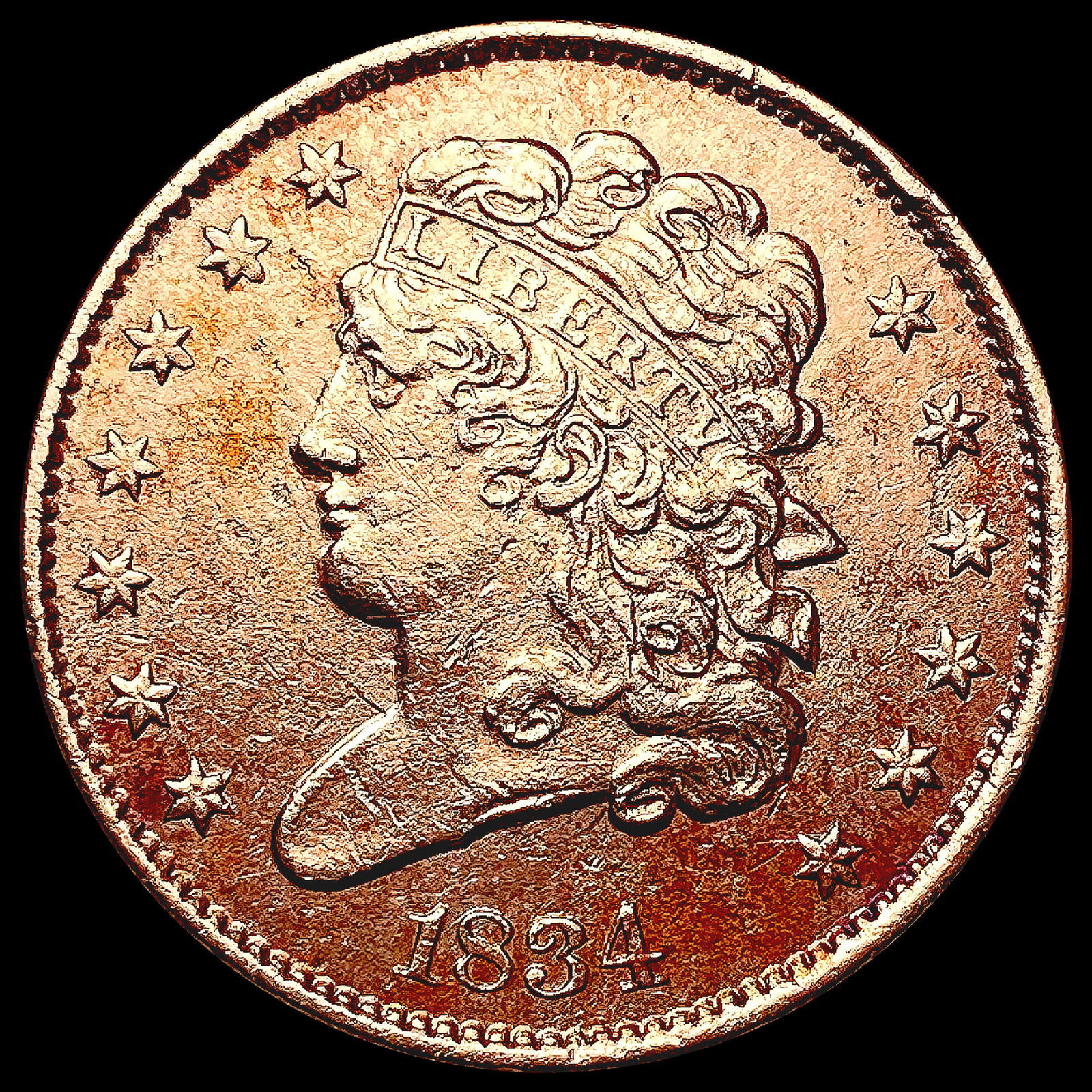 1834 RED Classic Head Half Cent CHOICE BU (1 of 2)