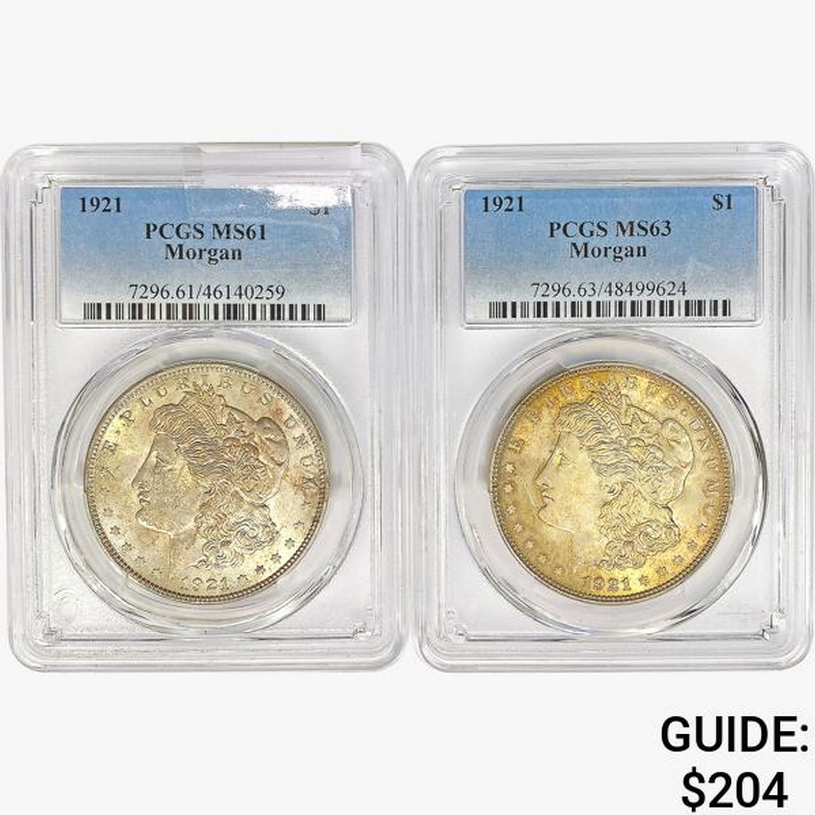 1921 [2] Morgan Silver Dollar PCGS MS61/63 (1 of 2)