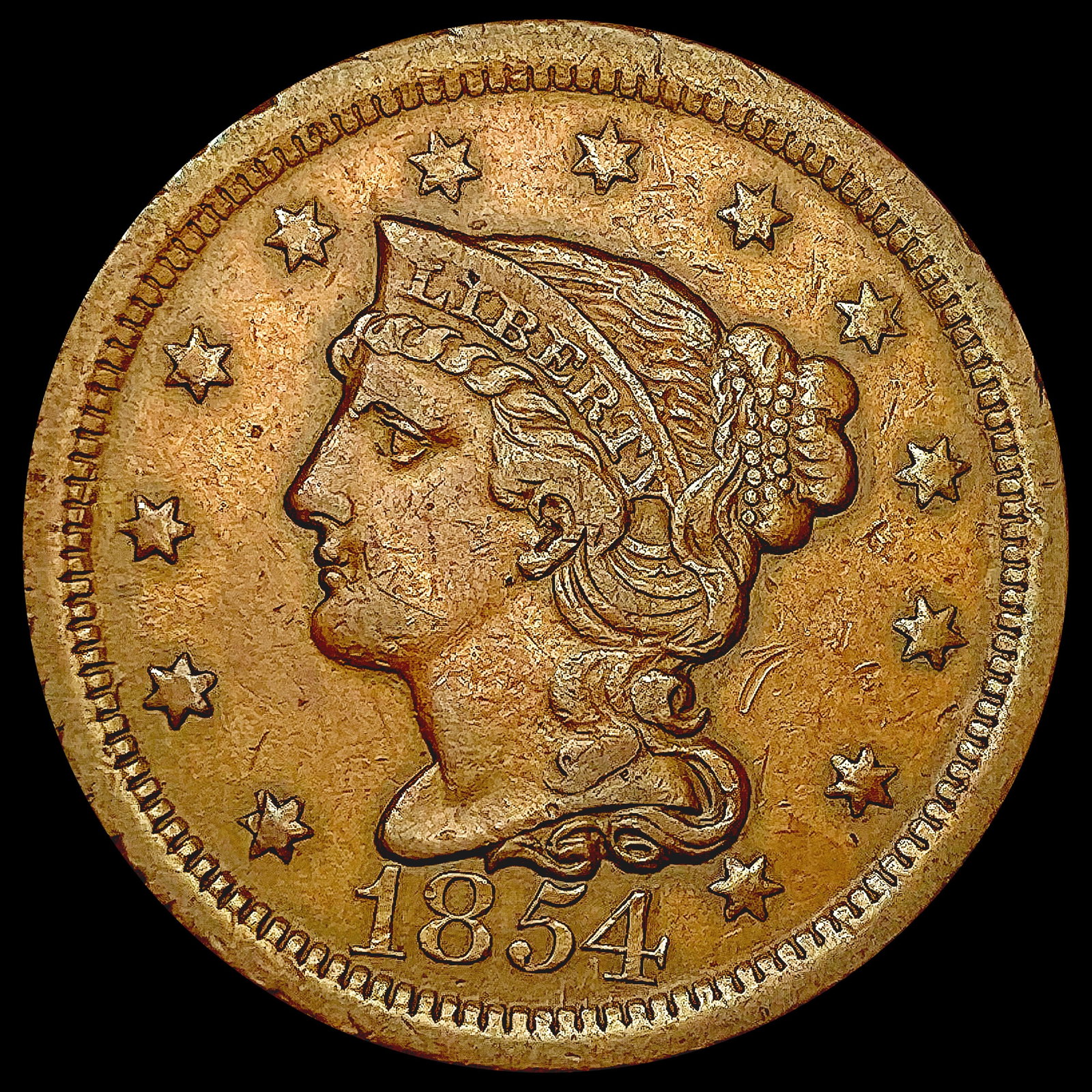 1854 Braided Hair Large Cent CLOSELY UNCIRCULATED (1 of 2)