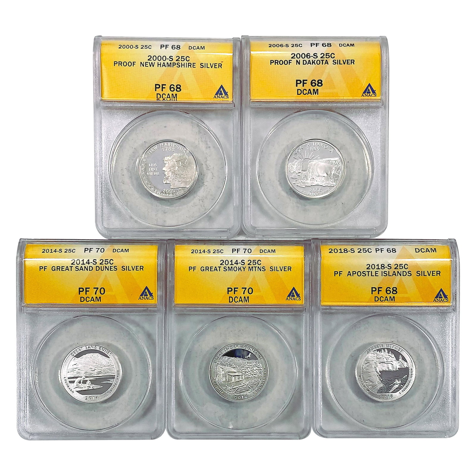 2000-2018 US State Commem Quarters [5 Coins] ANACS (1 of 2)