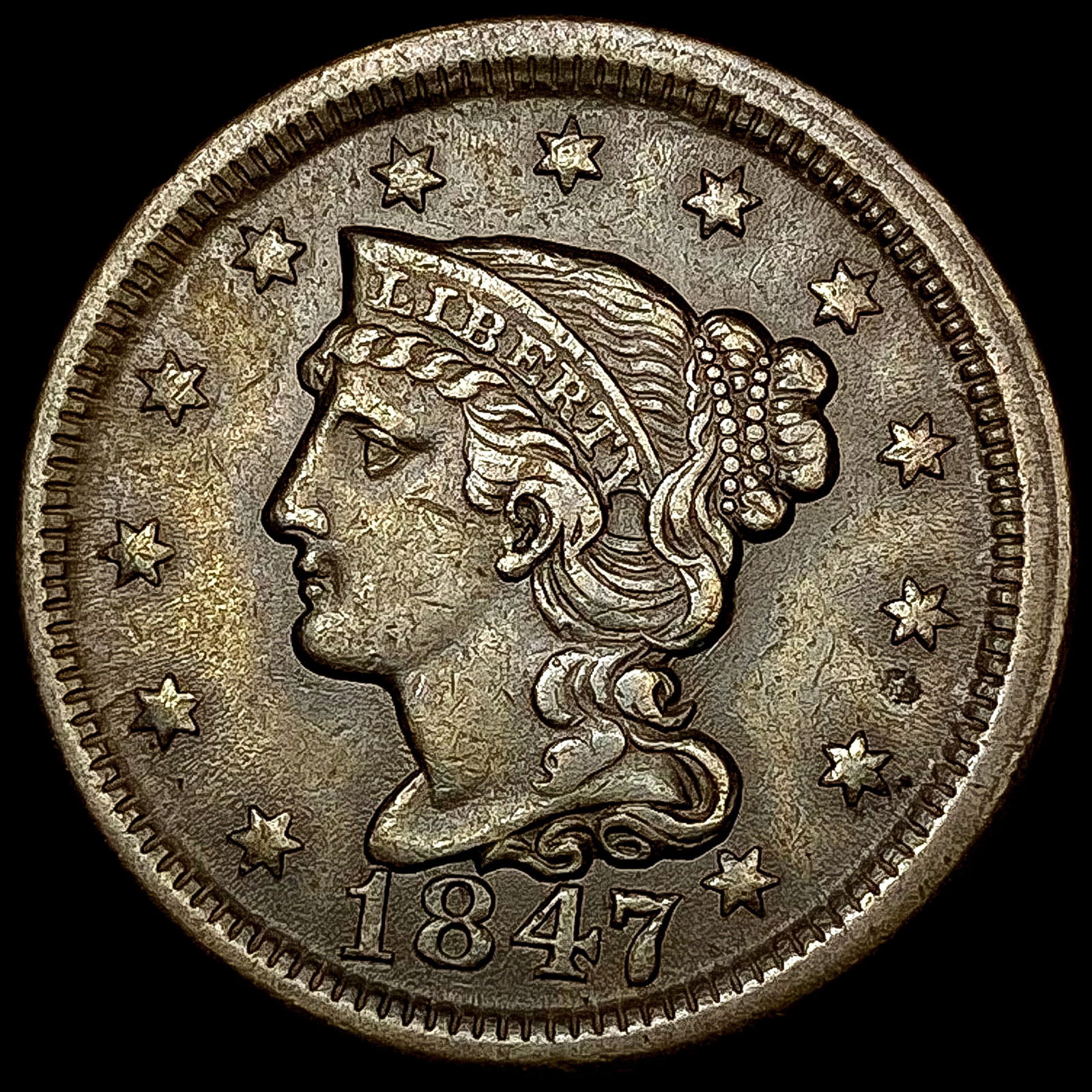 1847 Braided Hair Large Cent CLOSELY UNCIRCULATED (1 of 2)