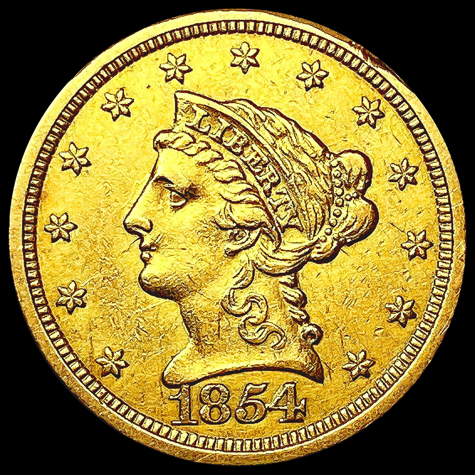 1854 $2.50 Gold Quarter Eagle CLOSELY UNCIRCULATED (1 of 2)