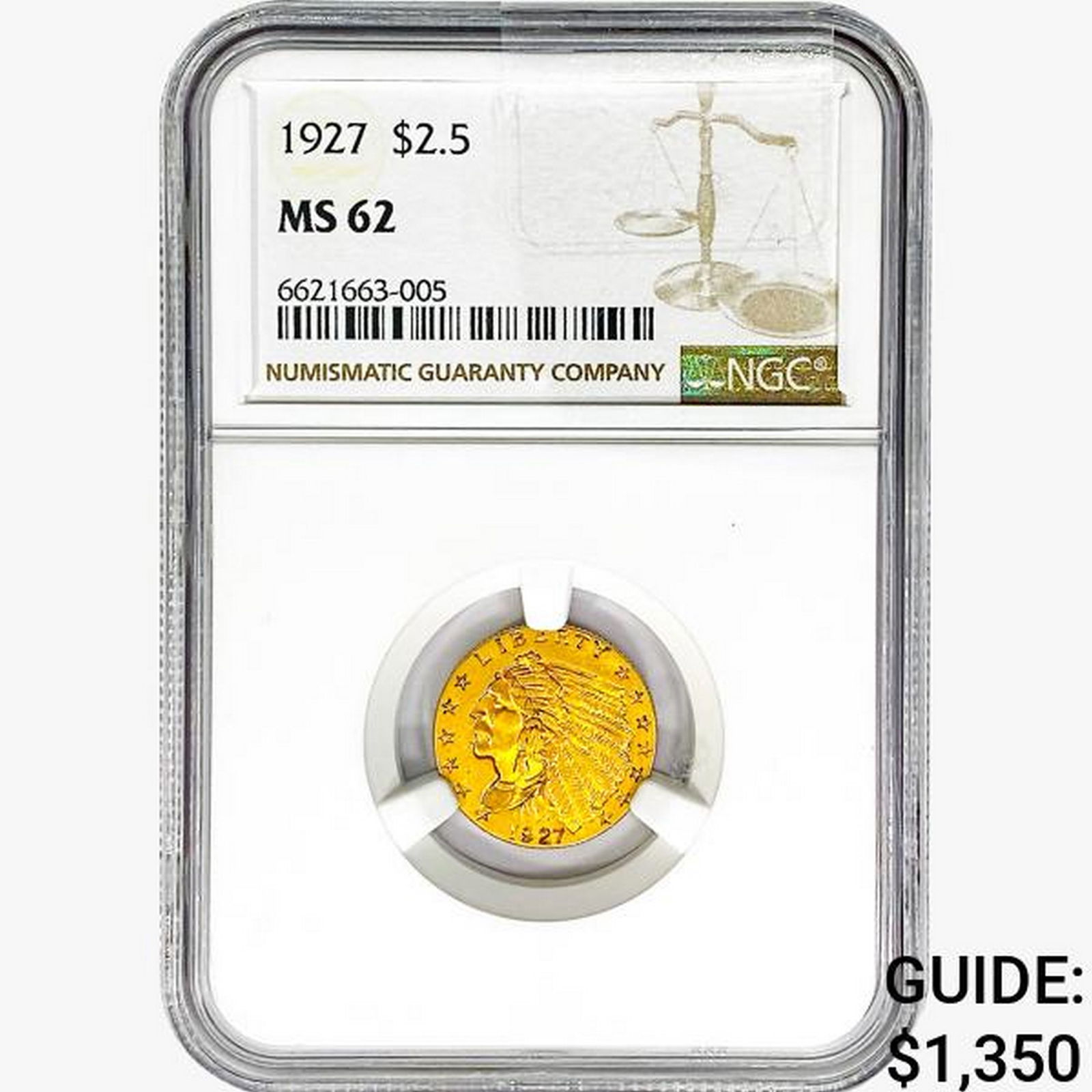 1927 $2.50 Gold Quarter Eagle NGC MS62 (1 of 2)