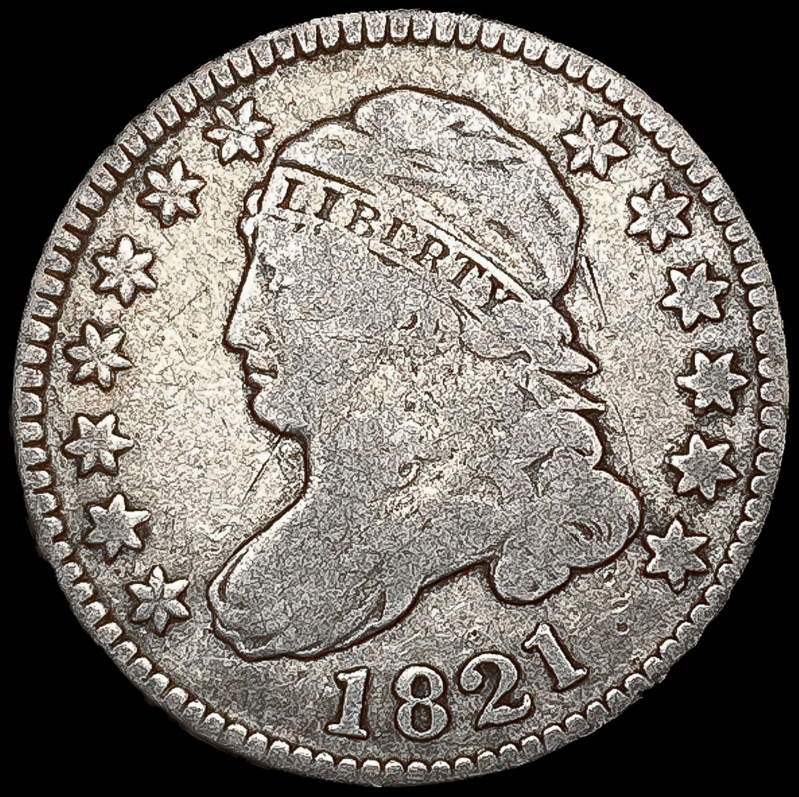 1821 Lg Date Capped Bust Dime NICELY CIRCULATED (1 of 2)
