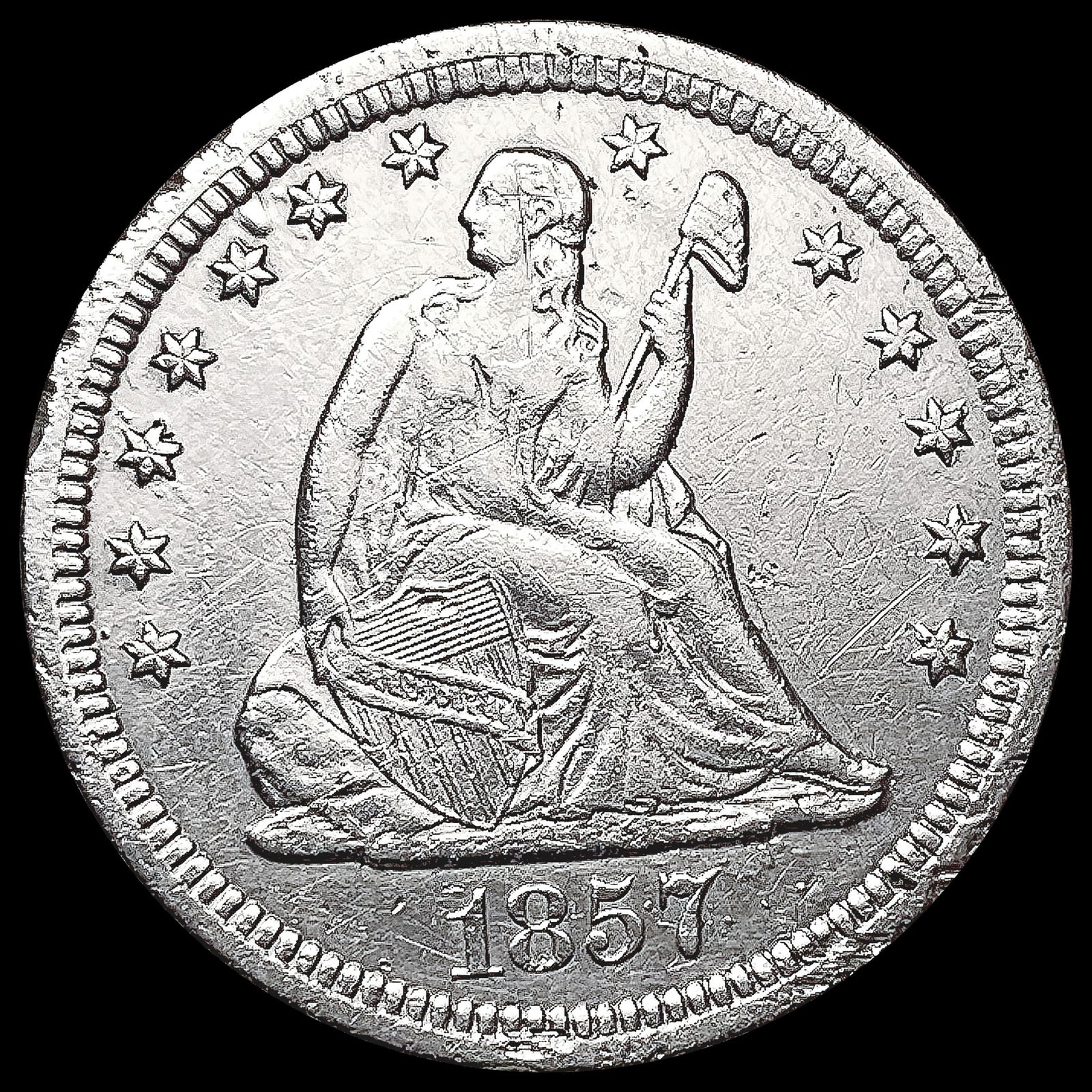 1857-S Seated Liberty Quarter CLOSELY UNCIRCULATED (1 of 2)