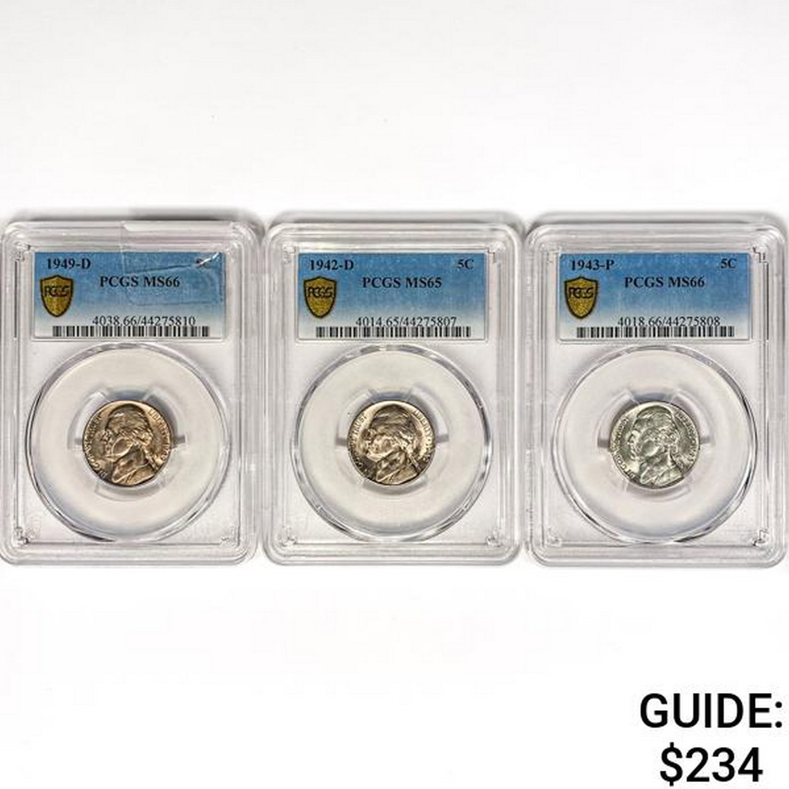 [3] Jefferson Silver Nickle PCGS MS65,66 1942-1949: [3] Jefferson Silver Nickle PCGS MS65,66 1942-1949