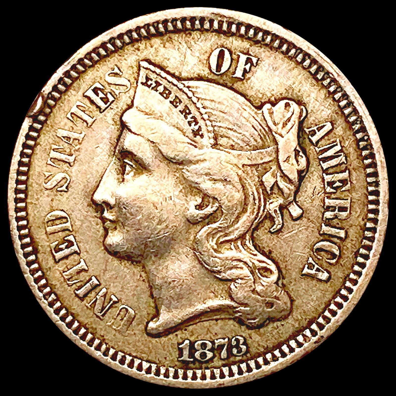 1873 Clsd 3 Nickel Three Cent CLOSELY UNCIRCULATED (1 of 2)