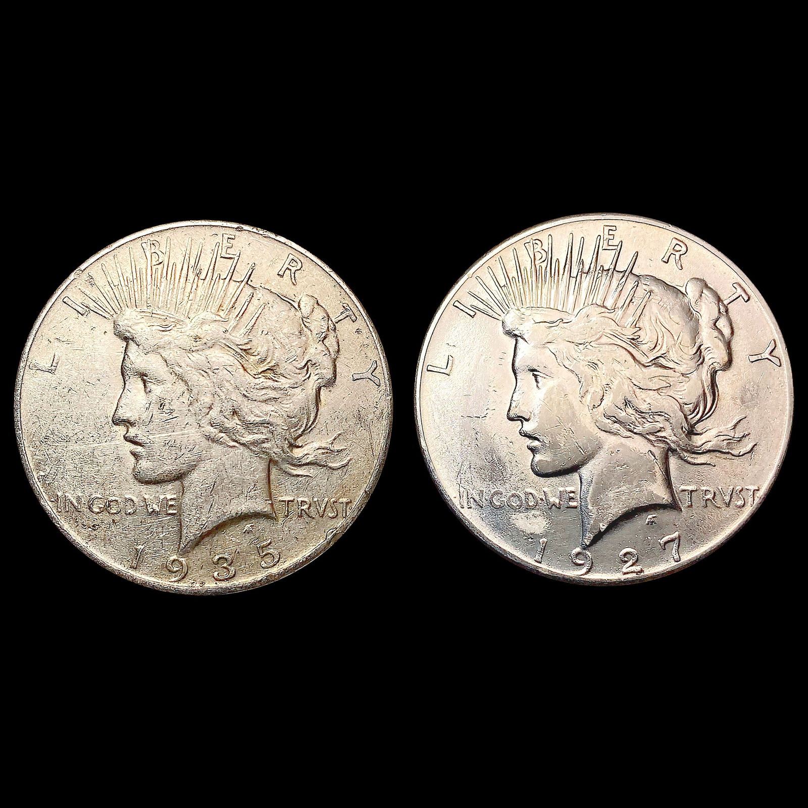[2] Peace Silver Dollars [1927, 1935] CLOSELY UNCI (1 of 2)