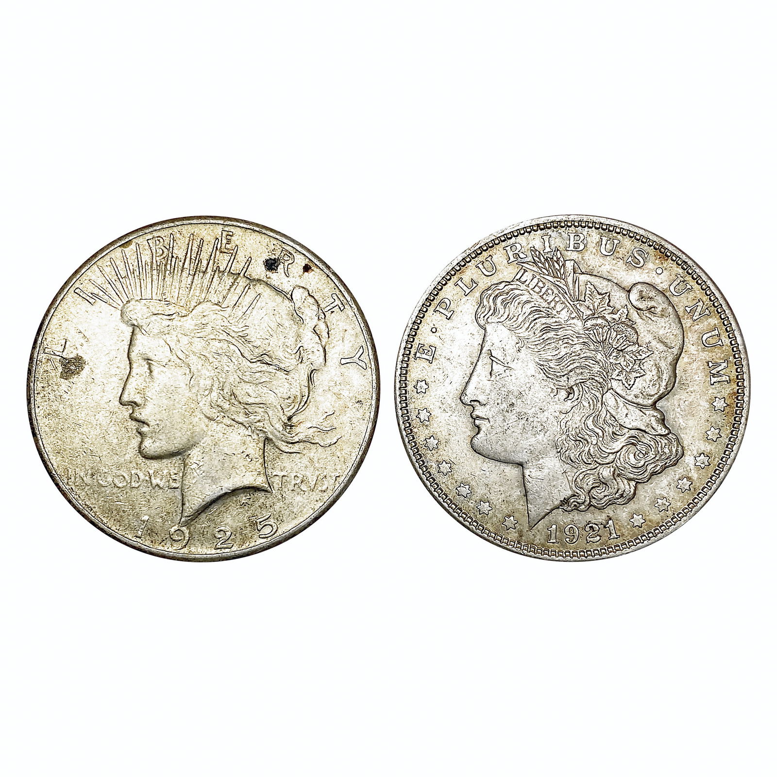 [2] US Silver Dollars [1921, 1925] CLOSELY UNCIRCU (1 of 2)