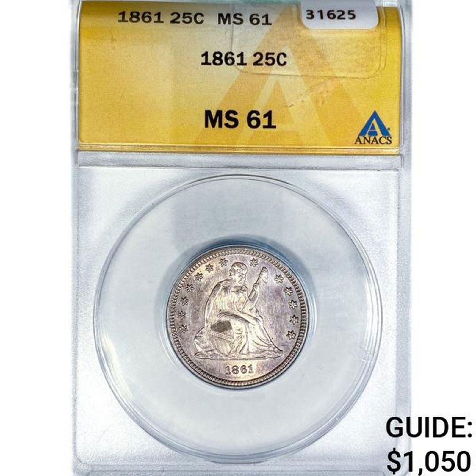 1861 Seated Liberty Quarter ANACS MS61 (1 of 2)