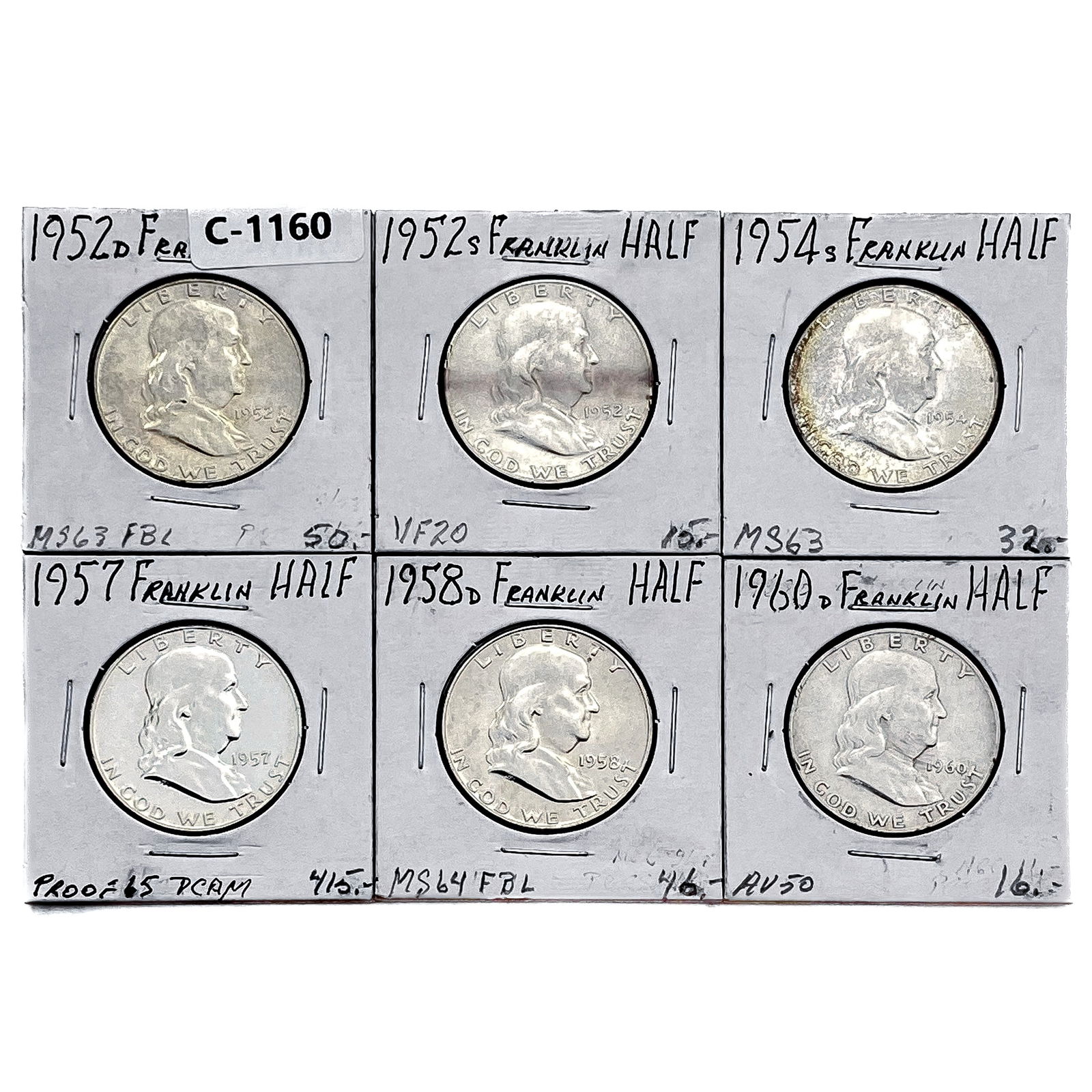 1952-1960 Franklin Half Dollars [6 Coins] (1 of 2)