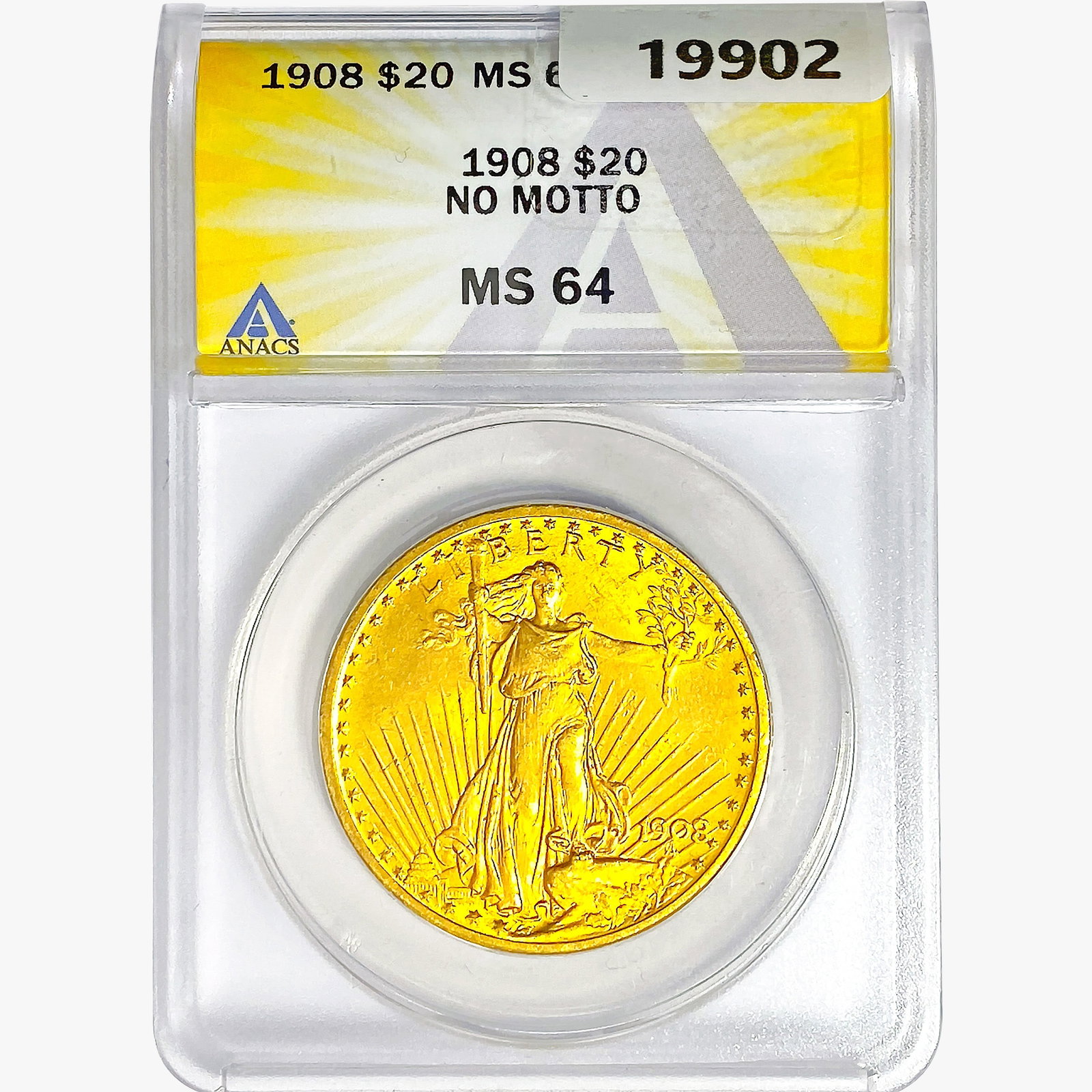 1908 $20 Gold Double Eagle ANACS MS64 No Motto (1 of 2)