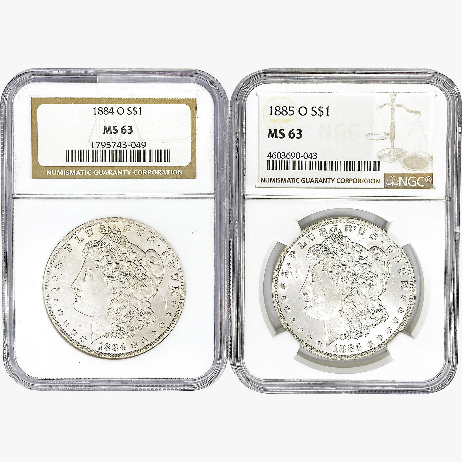 [2] Morgan Silver Dollars NGC MS63 [1884-O, 1885-O] (1 of 2)