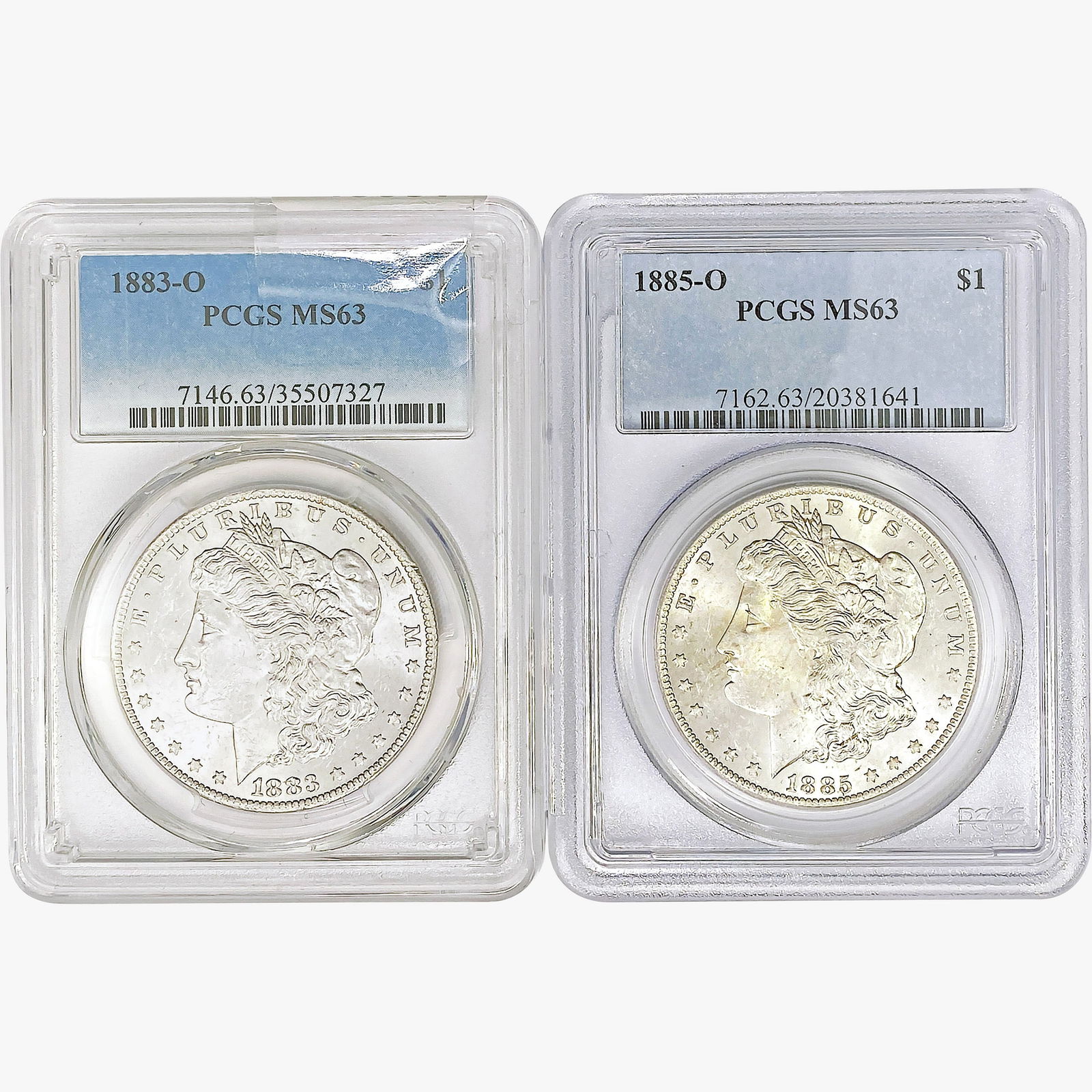 [2] Morgan Silver Dollars PCGS MS63 [1883-O, 1885- (1 of 2)