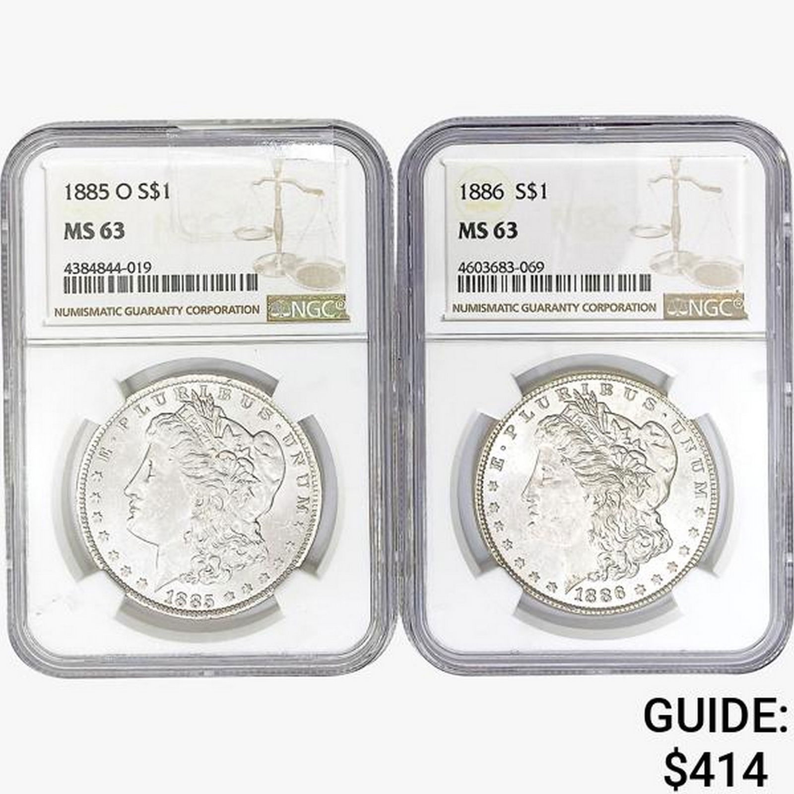 [2] Morgan Silver Dollars NGC MS63 [1885-O, 1886] (1 of 2)
