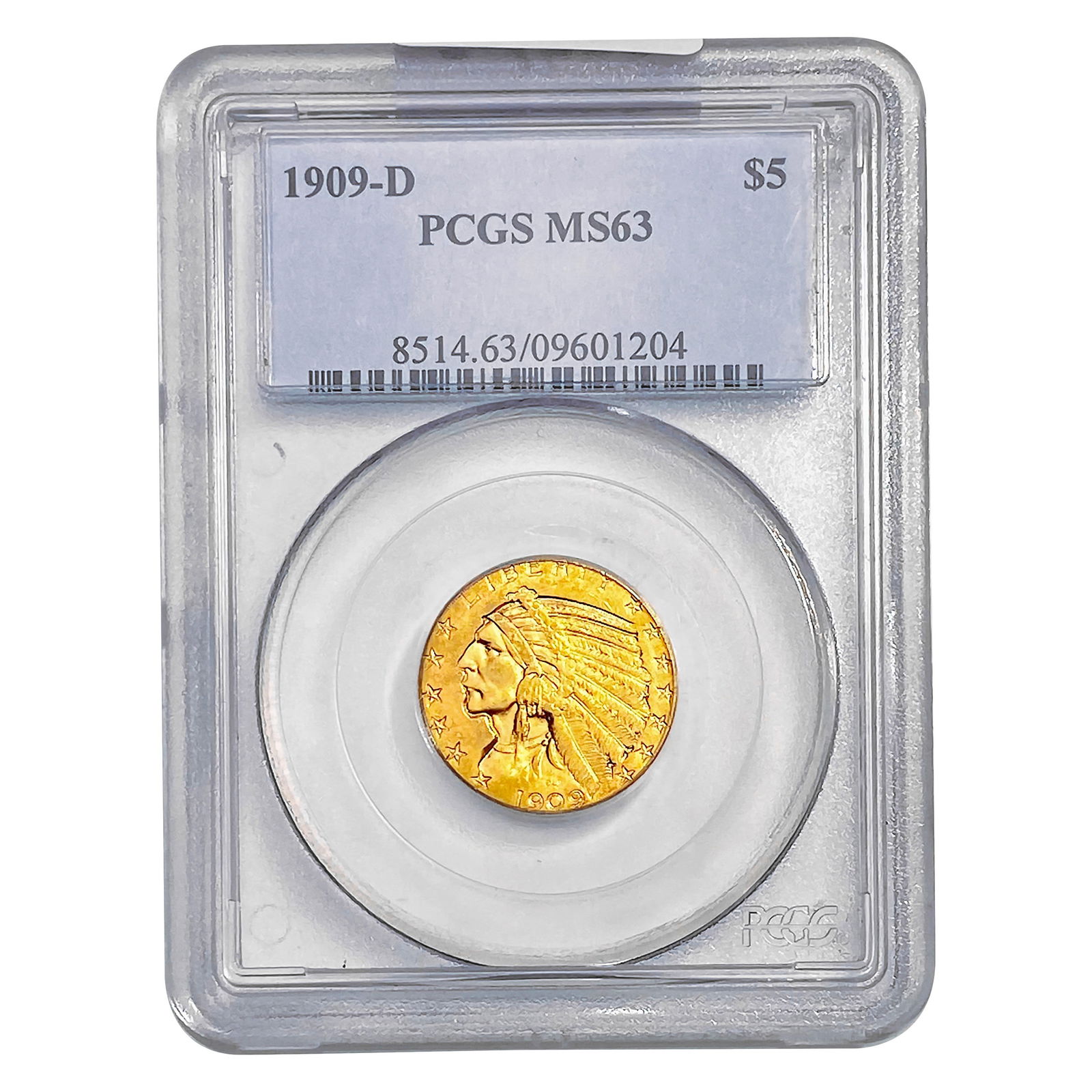 1909-D $5 Gold Half Eagle PCGS MS63 (1 of 2)