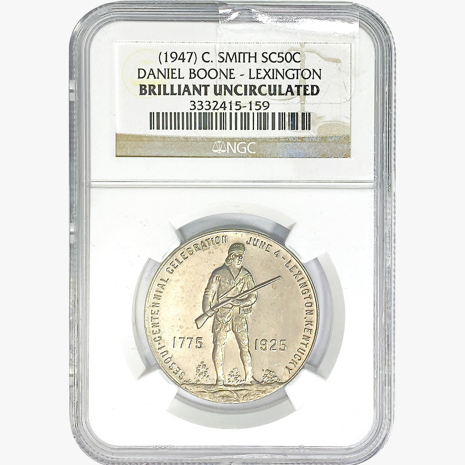 1947 Daniel Boone Silver Medal NGC BU: 1947 Daniel Boone Silver Medal NGC BU